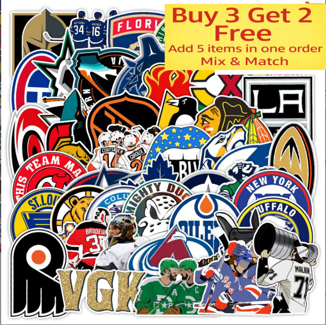 50pcs Waterproof Vinyl Stickers NHL Teams LOGO Hockey Luggage Phone Laptop Car