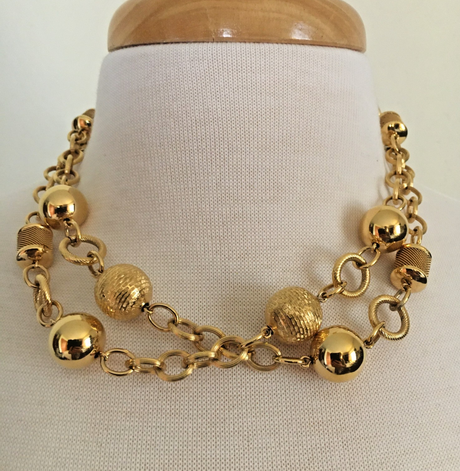 Vintage Monet Necklace Chunky Gold Tone Chain Stations Long Statement Runway 80s