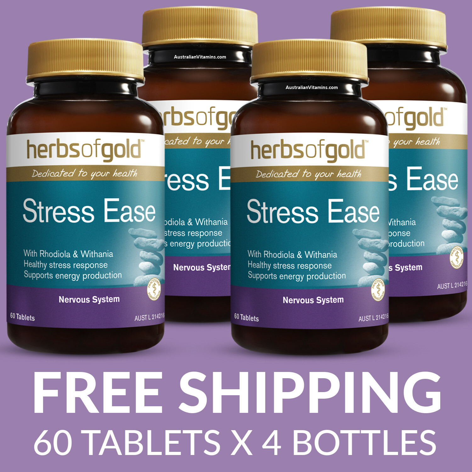 Herbs of Gold Stress Ease - 60 Tablets - 4 PACK - $27.79 each