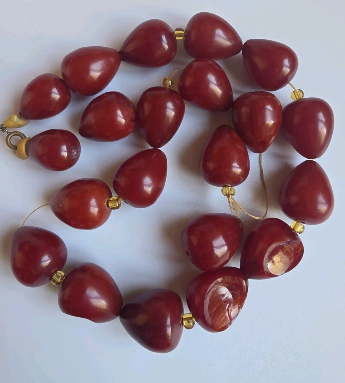 Vintage Cherry Amber Bakelite Catalin Necklace Teardrop Beads 60.80g Tested
