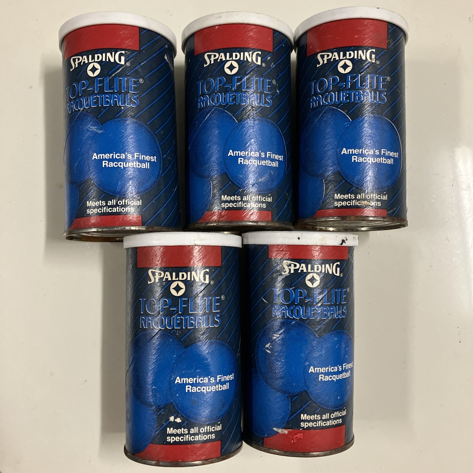 Vintage 1988 Spalding Top-Flite Racquetballs Unopened Sealed Set of 5 Cans USA Vintage 1988 Spalding Top-Flite Racquetballs Unopened Sealed Set of 5 Cans USA