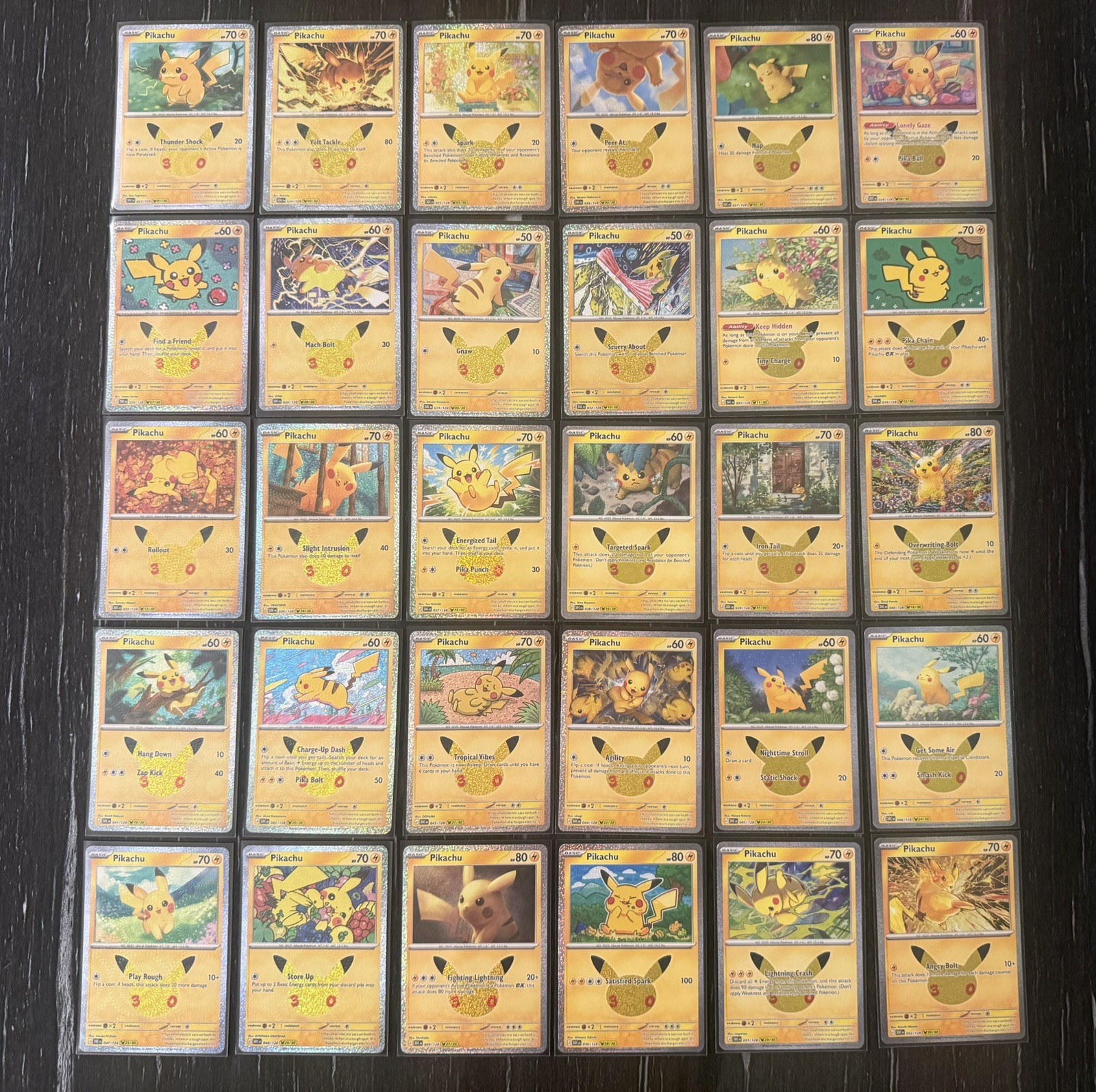 Pikachu 30th Anniversary Celebration Pokemon TCG Pikachu Holo (30 Card Set Full)