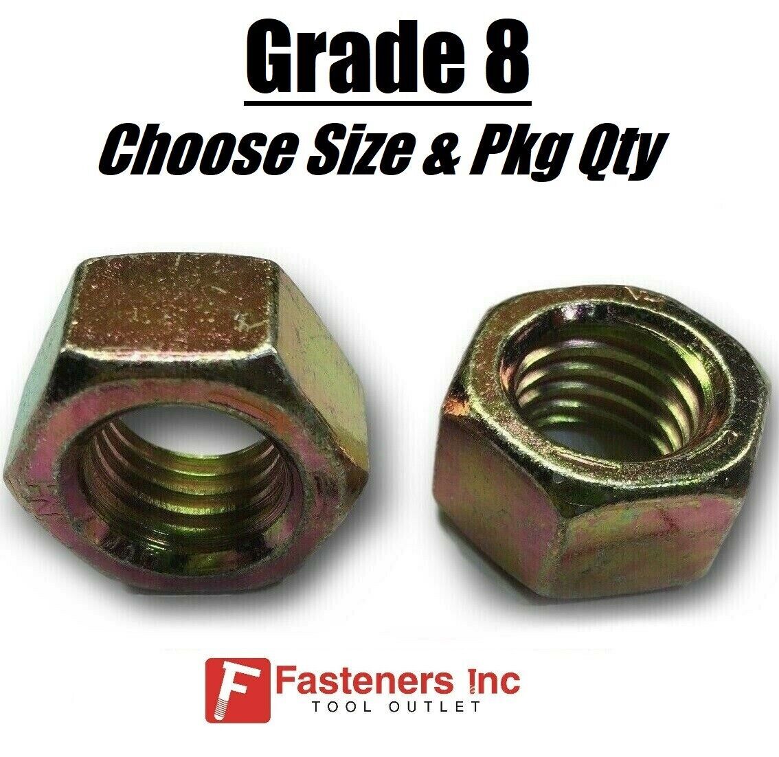 Zinc Plated Grade 8 Steel Hex Nuts Yellow Finished Nuts - 1/4\