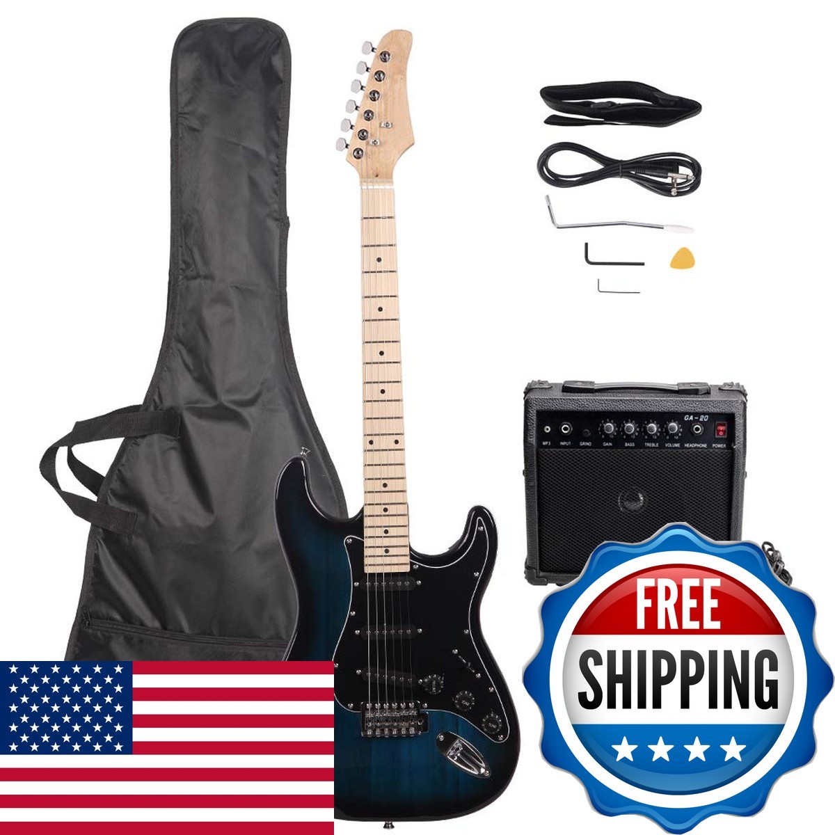 GLARRY Full Size Electric Guitar Dark Blue 39\