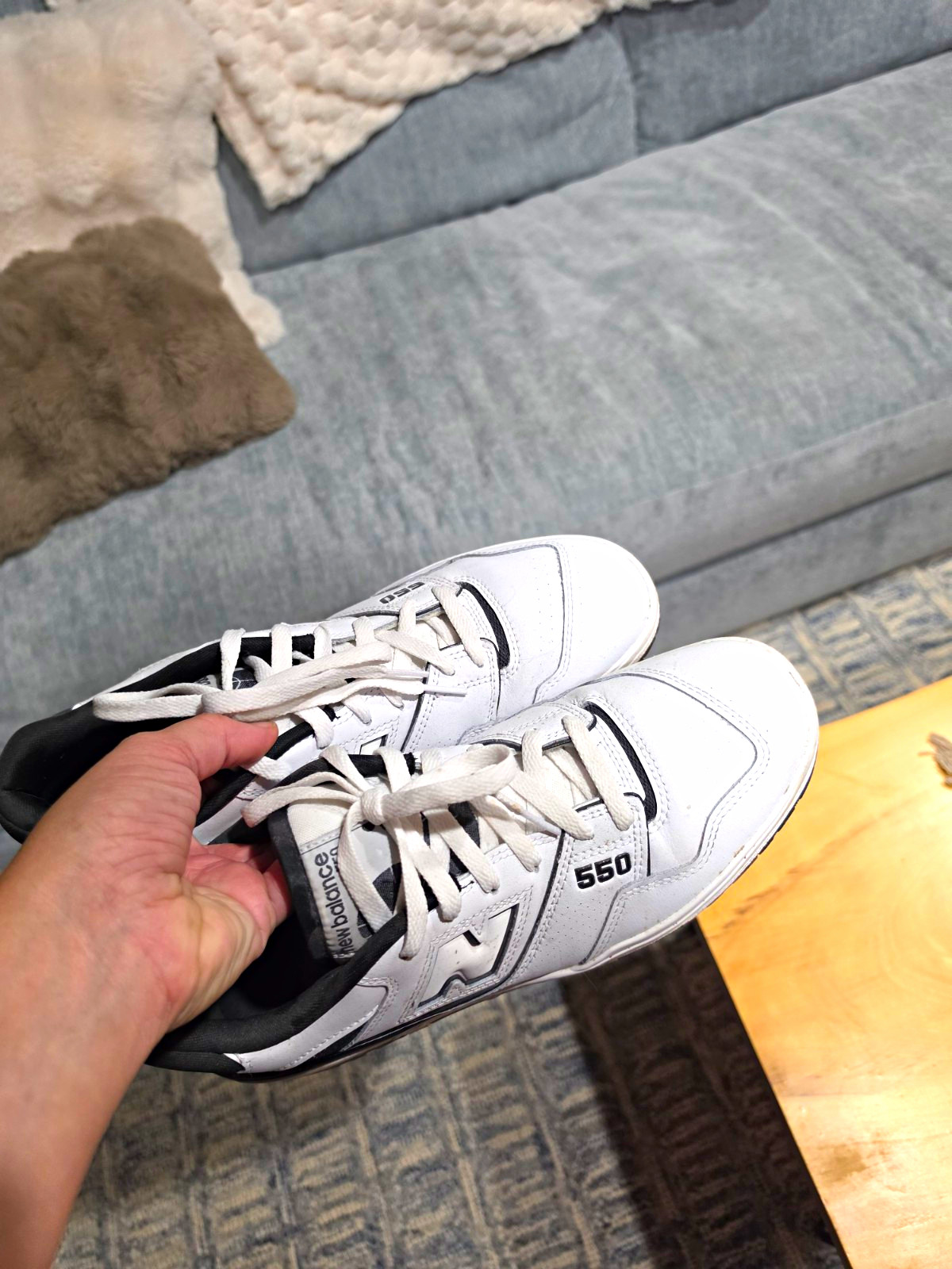 New Balance 550 Men\'s White/Black Leather Lace-Up Low Top Sneakers Rubber