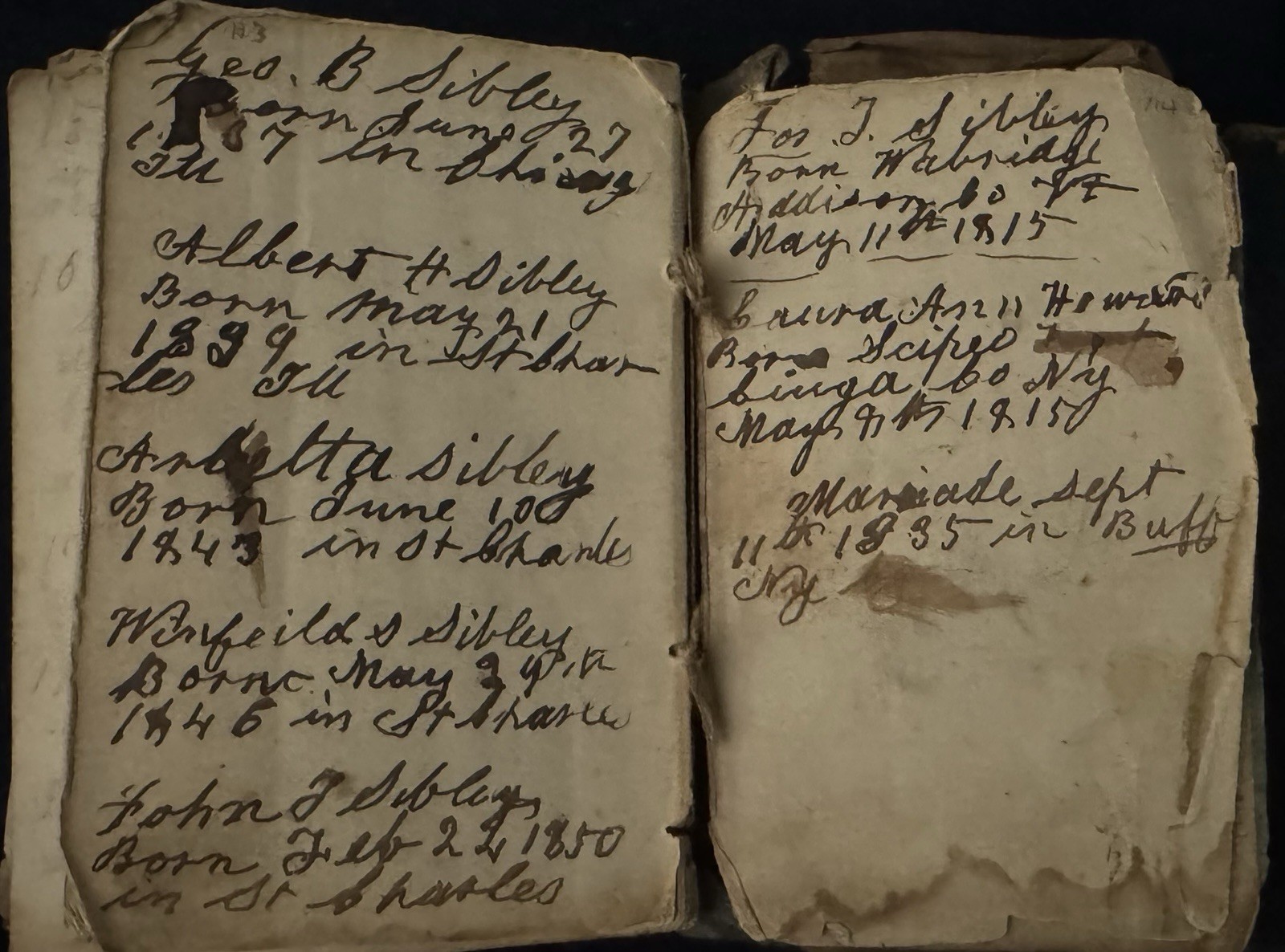 1800s Sibley Family Handwritten Account Book 116pp Genealogy Missouri Illinois