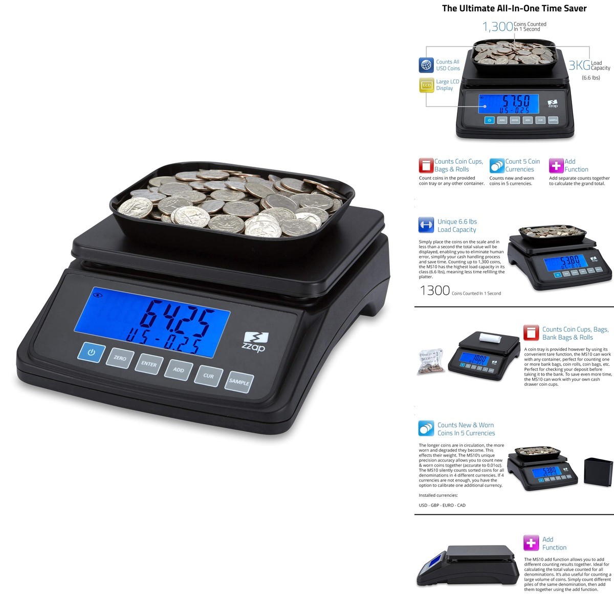 ZZap MS10 Coin Counting Scale