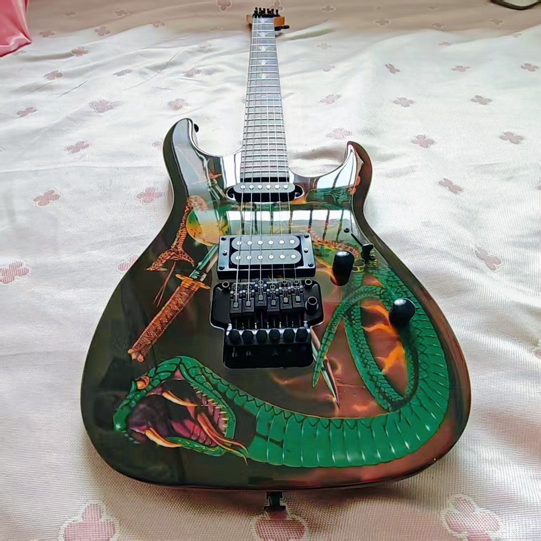 NO Brand George Lynch Skulls & Snakes Style Electric Guitar with Floyd SH Pickup