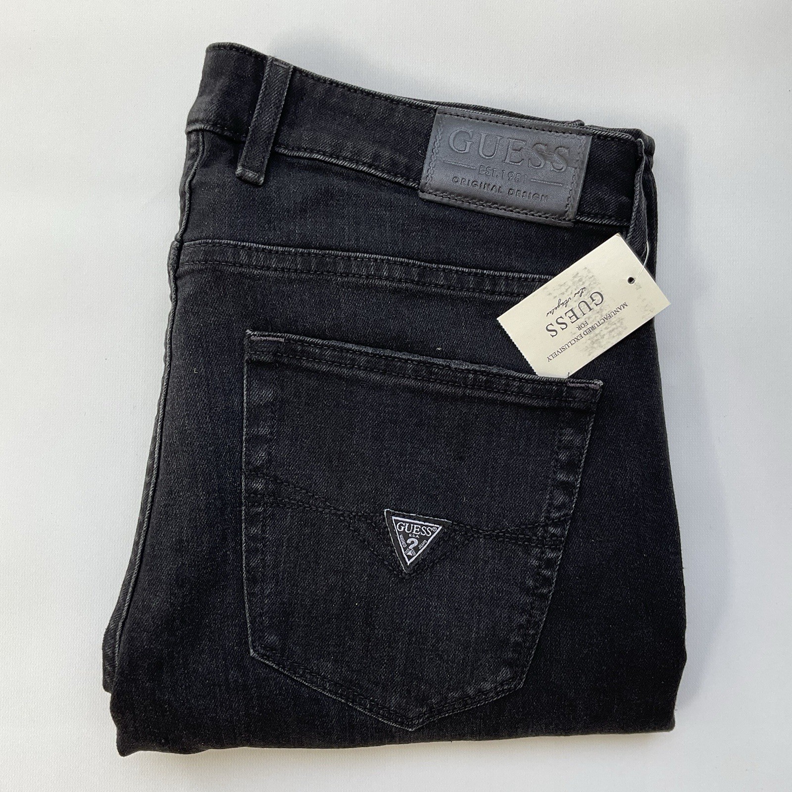 Guess Men\'s Finnley Slim Tapered Destroyed Jeans Black Eco Denim Size 33