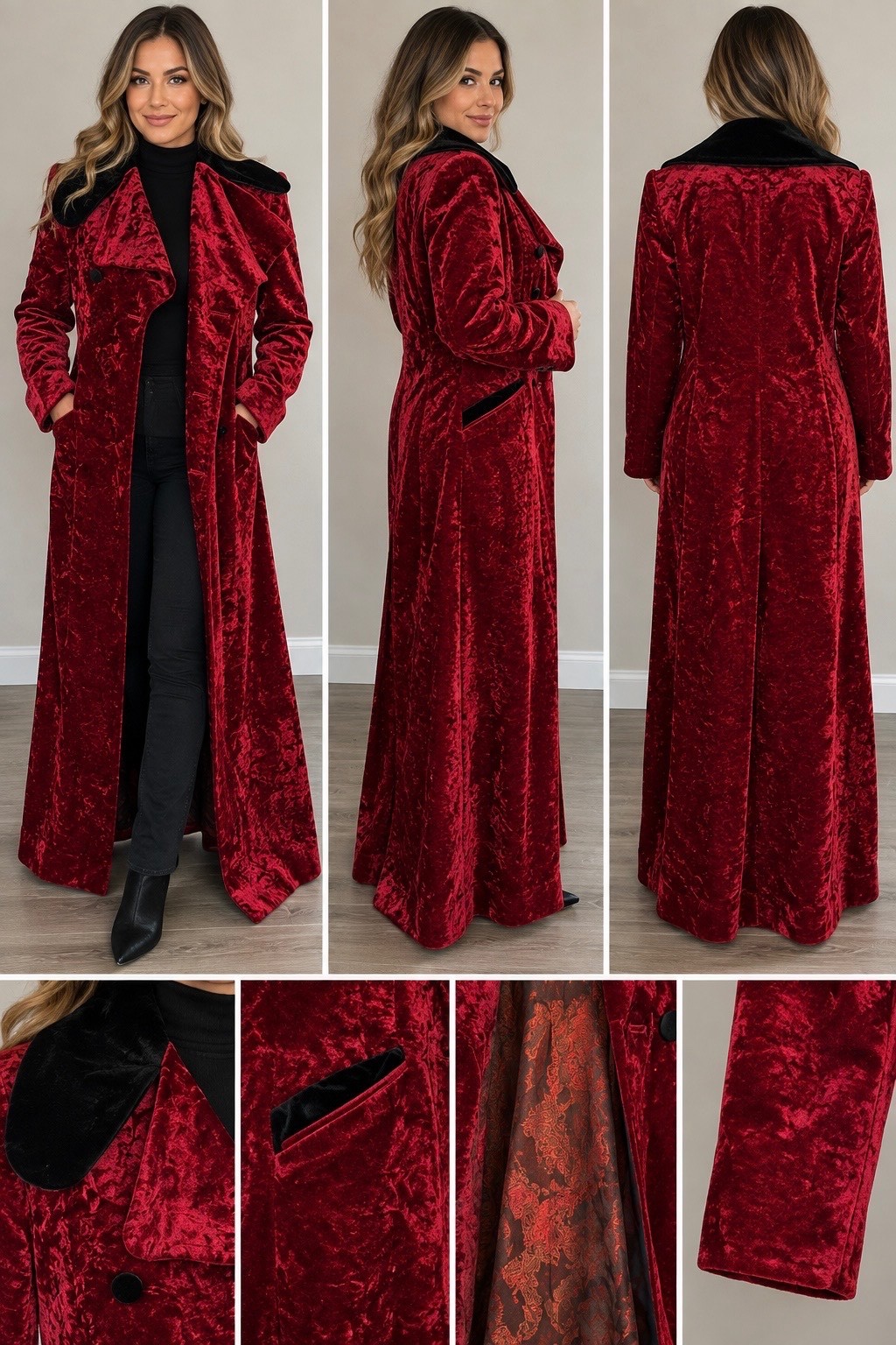 VTG 60s Alexandre Red Crushed Velvet Maxi Coat Milium England Mens (unisex) XS/S