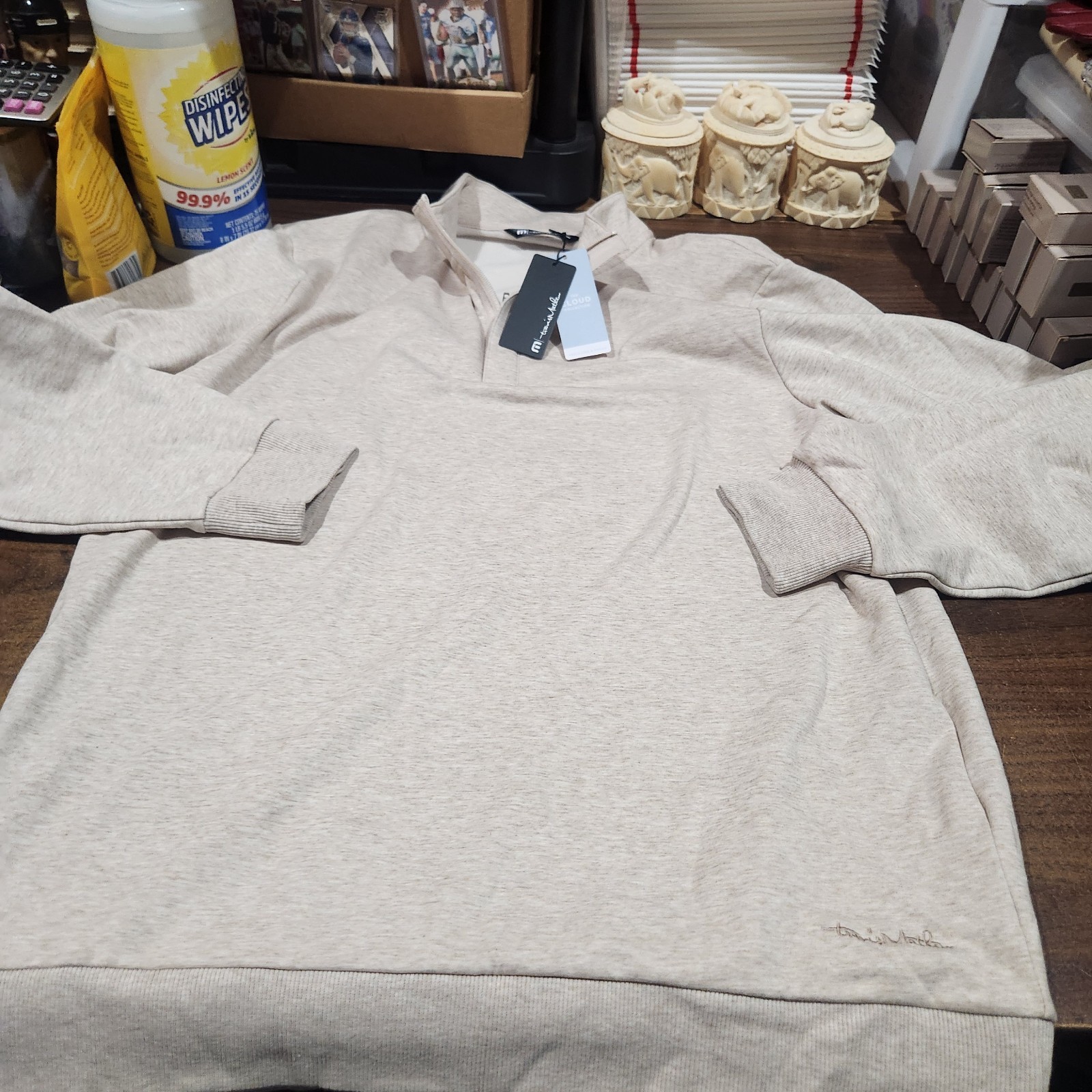 Travis Mathew Ocean Villa 1/4-Zip luxury pullover Cloud NEW W/ Tags Mens Sz M