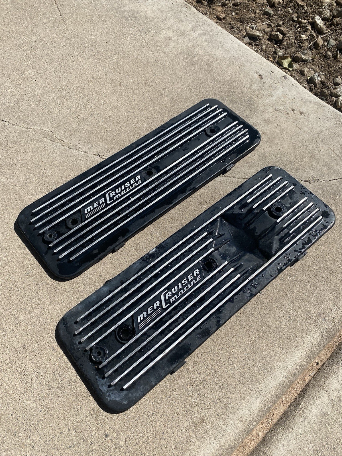 Vintage MerCruiser 150 Chevy 230 Inline-6 Finned Aluminum Side Covers — Pair