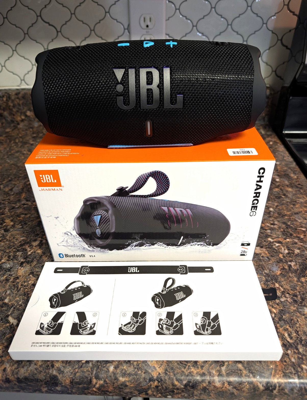No App Bluetooth Only JBL Charge 6 Portable Bluetooth Speaker, Black And Blue No App Bluetooth Only JBL Charge 6 Portable Bluetooth Speaker, Black And Blue