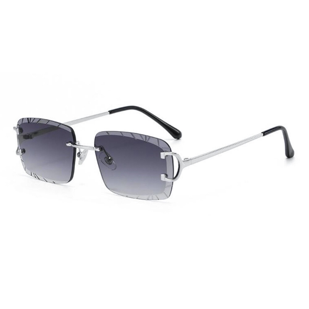 Men\'s Rimless Luxury Hip Hop Purple Tint Silver Frame Rectangle Sunglasses