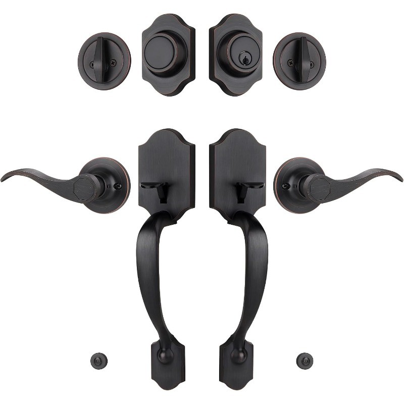Double Front Door Handleset with Deadbolt Oil-Rubbed Bronze Classic Entry Handle