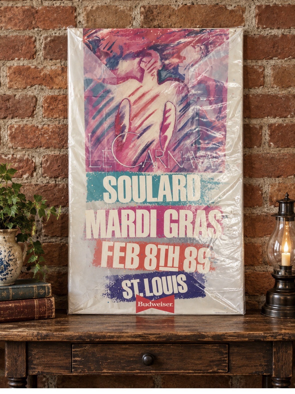 Vintage 1989 Soulard Mardi Gras Poster St Louis Budweiser Beer Advertising Art