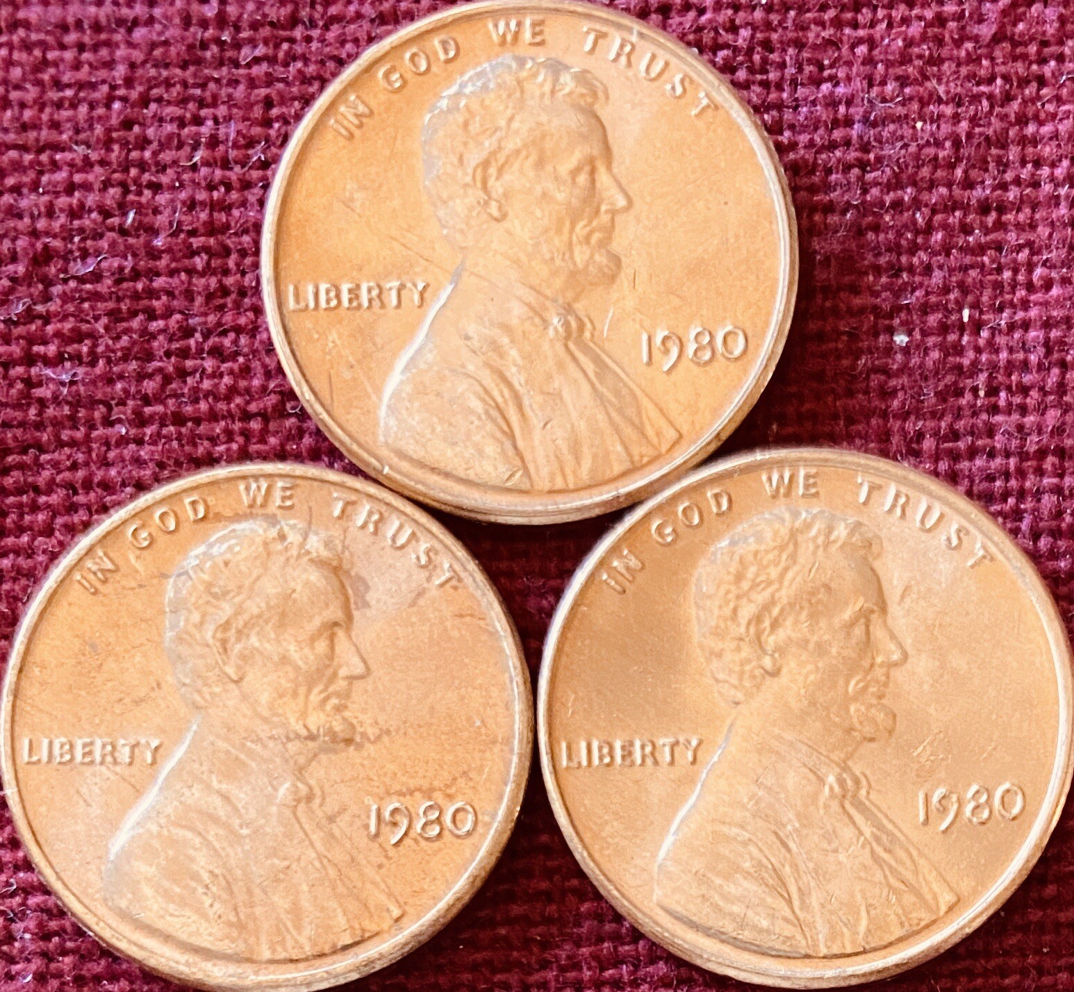 1980-P BU Lincoln Memorial Cents - Lot Of Three