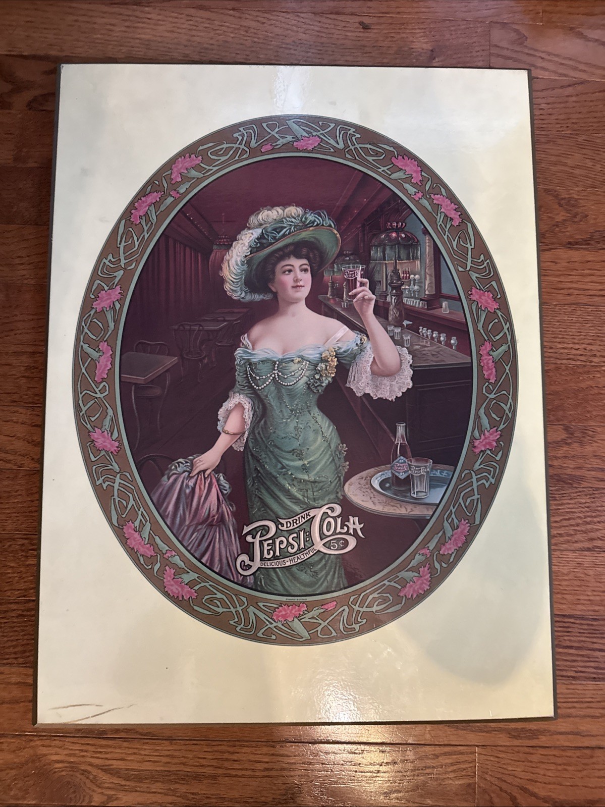 Vintage Pepsi Wood Framed Walk Art Wall Hanging Advertising Sign 24 X 18