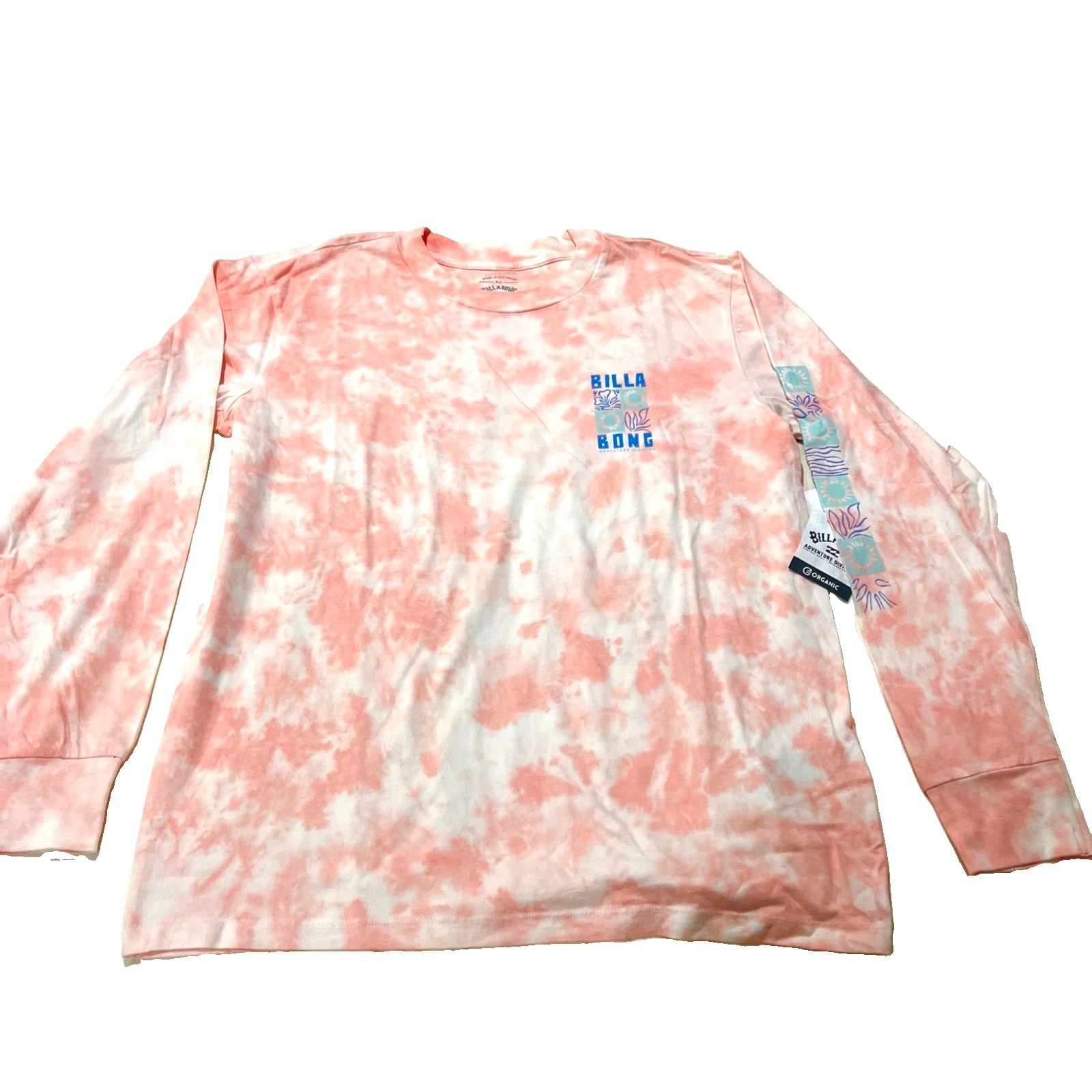 BILLABONG PINK TIE DIE LONG SLEEVE ORGANIC COTTON T SHIRT SZ LG
