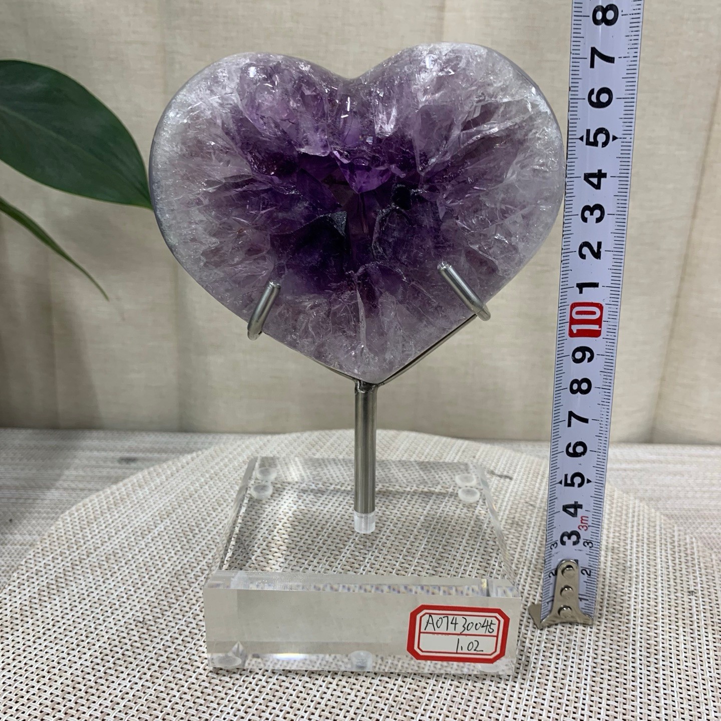 2.2LB Purple Amethyst Agate Heart Carving Natural Crystal Ornament Home Gif+base