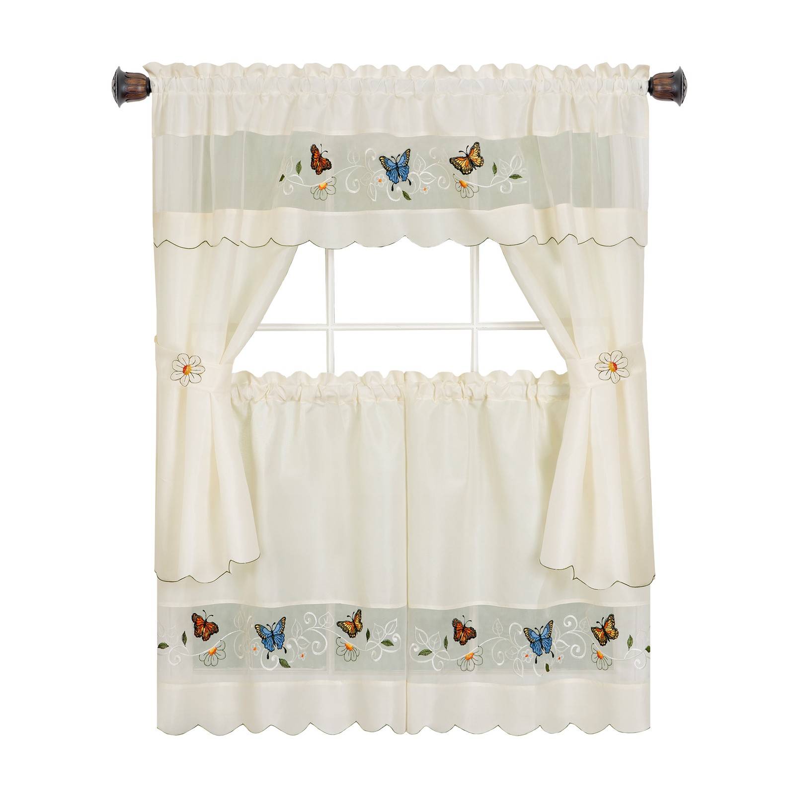 PowerSellerUSA 5-Piece Embellished Tailored Kitchen Curtains Set, Cafe Curtains