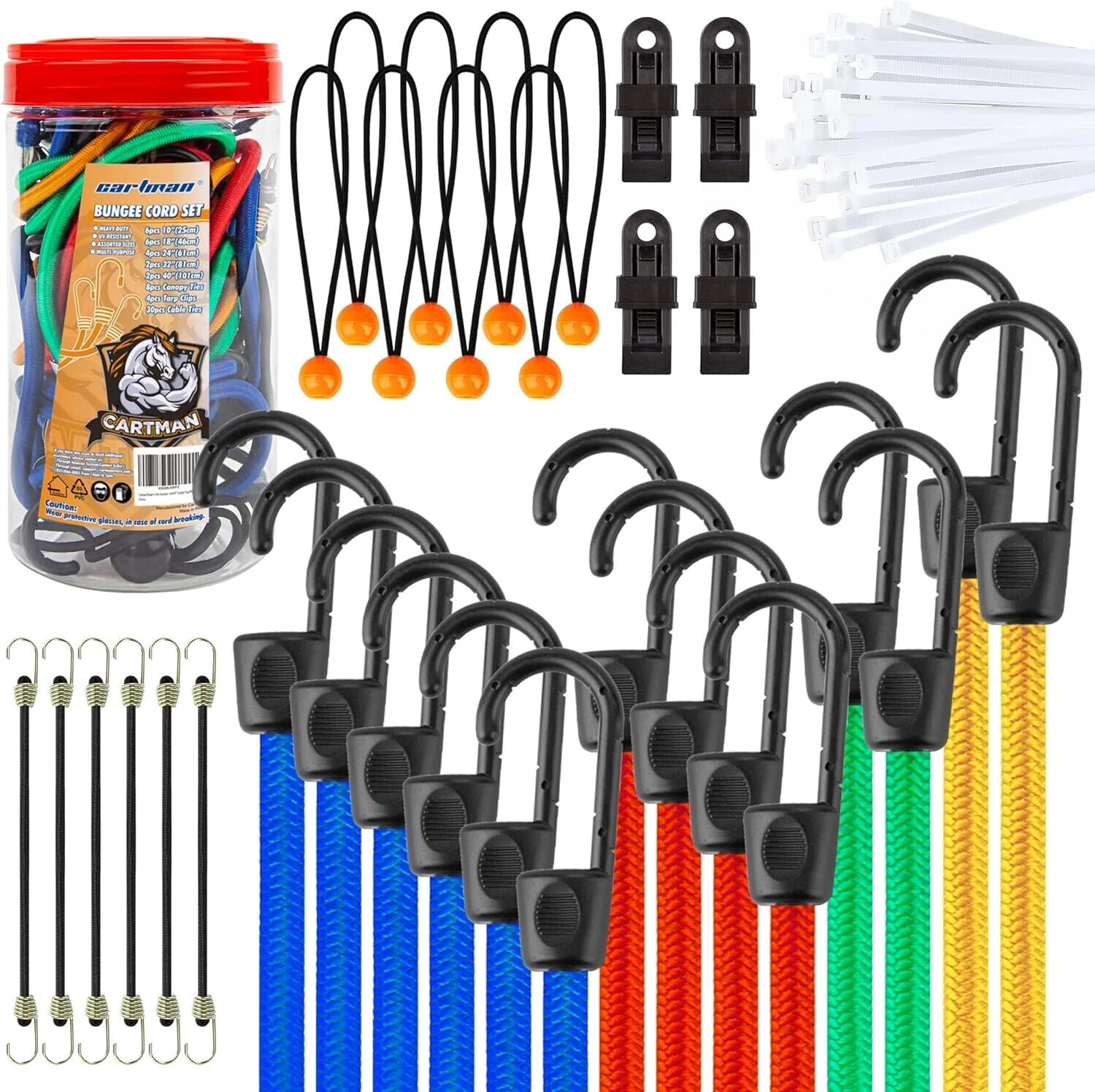 Cartman 32 Piece Bungee Cords Assortment Jar Cartman 32 Piece Bungee Cords Assortment Jar