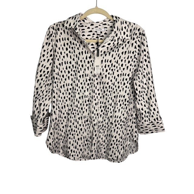Chico\'s Blouse Women\'s Medium White Pebble No Iron 3/4 Sleeve Chico\'s 1.5 NWT