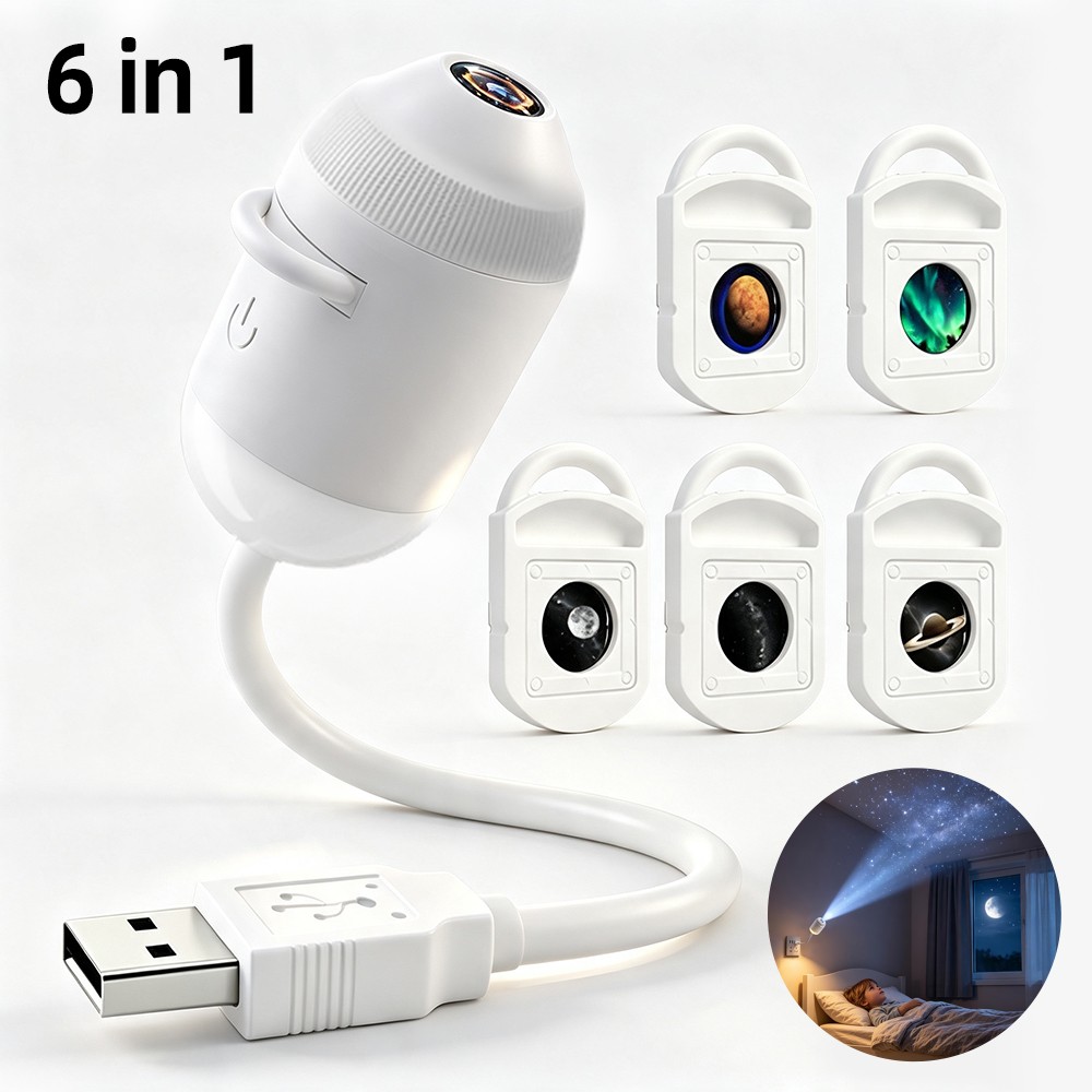 5D Holographic Galaxy Ocean Projector 360° Rotating USB Night Light Bedroom Lamp