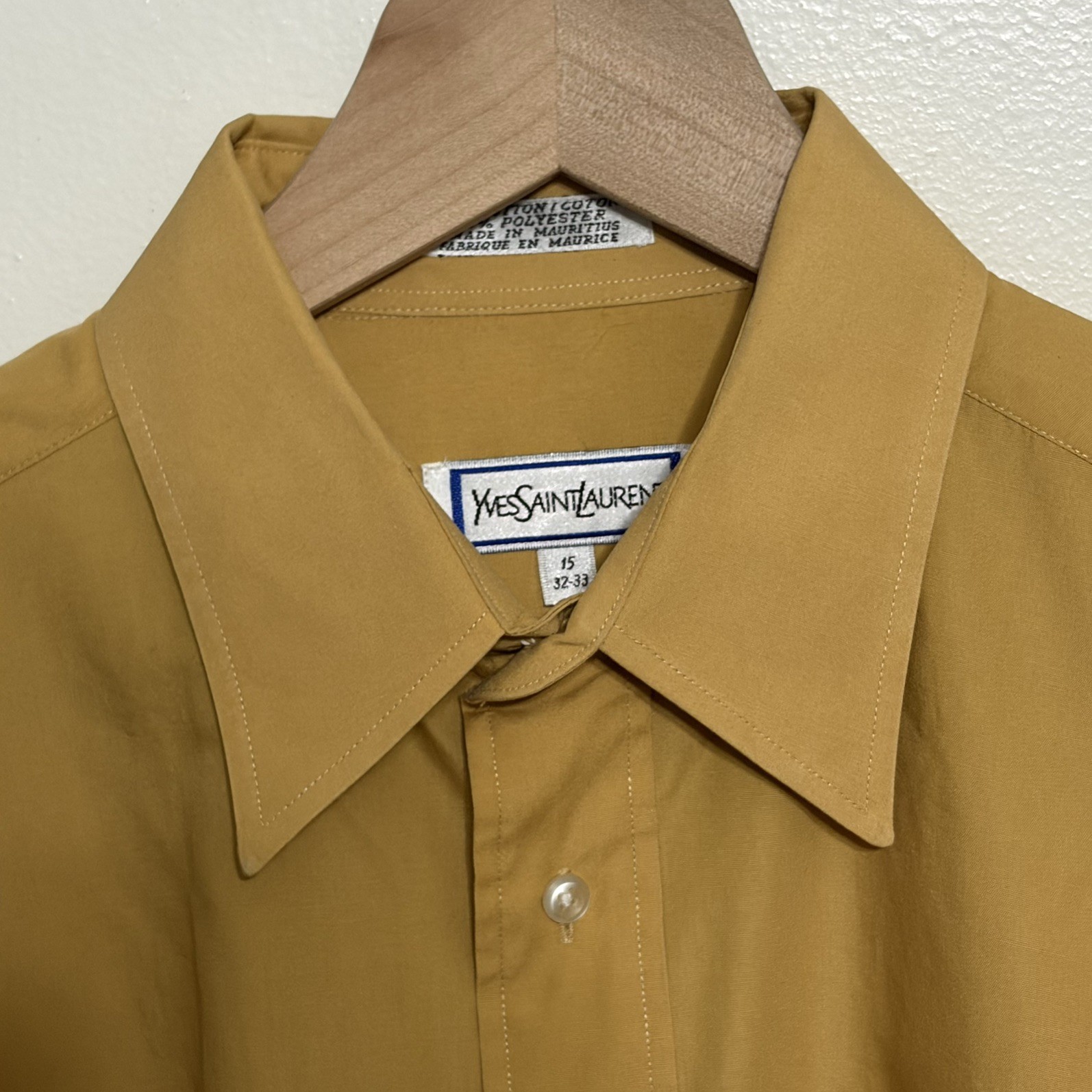 VTG Yves Saint Laurent YSL Mens Dress Shirt Gold Long Sleeve 15 32/33 CottonPoly VTG Yves Saint Laurent YSL Mens Dress Shirt Gold Long Sleeve 15 32/33 CottonPoly