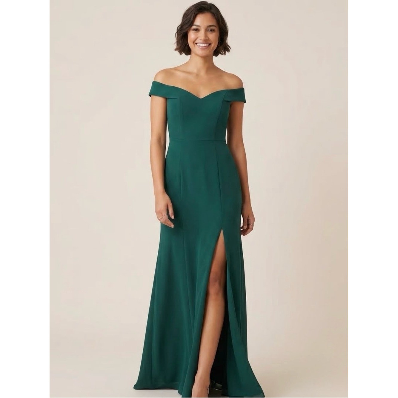 Dessy Collection Off-Shoulder Criss Cross Back Maxi Dress Hunter Green SZ 14 NWT Dessy Collection Off-Shoulder Criss Cross Back Maxi Dress Hunter Green SZ 14 NWT
