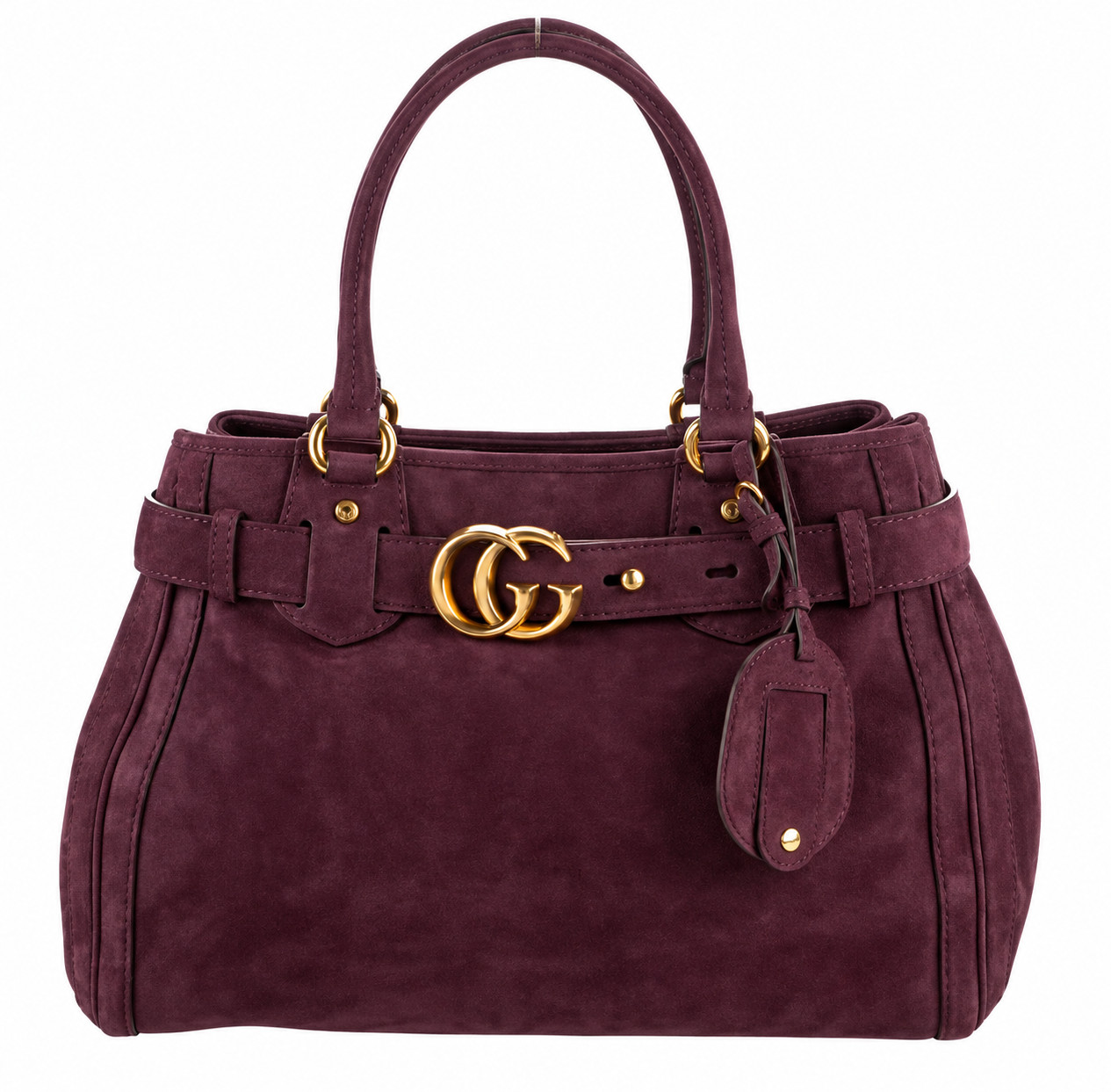 Gucci Running GG Tote Eggplant Purple Suede Satchel Bag Purse Auth Exc Condition
