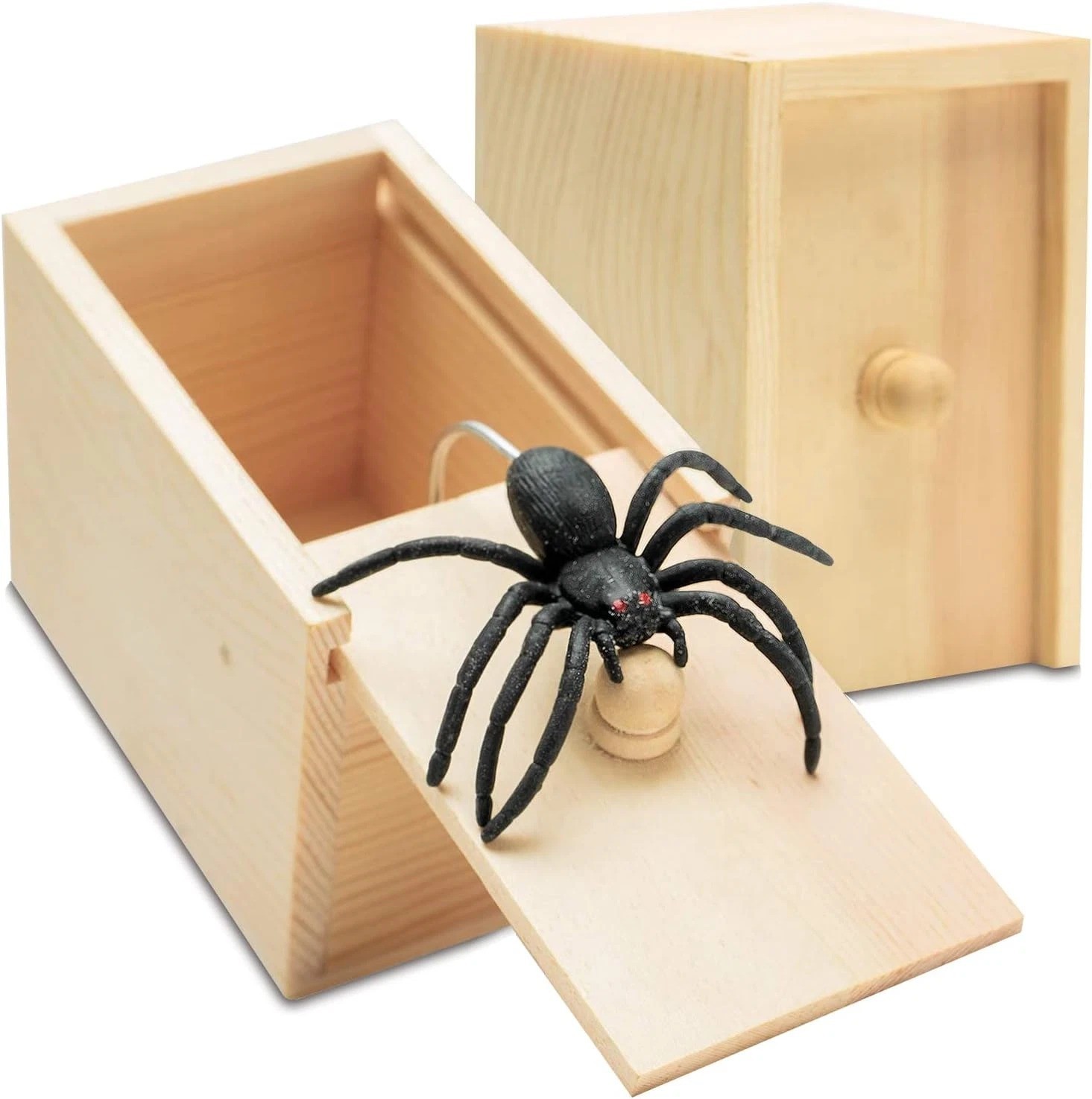 Fake Spider in a Box Prank Gift for Adults Kids,Handmade Wooden Pop Out Scare Su