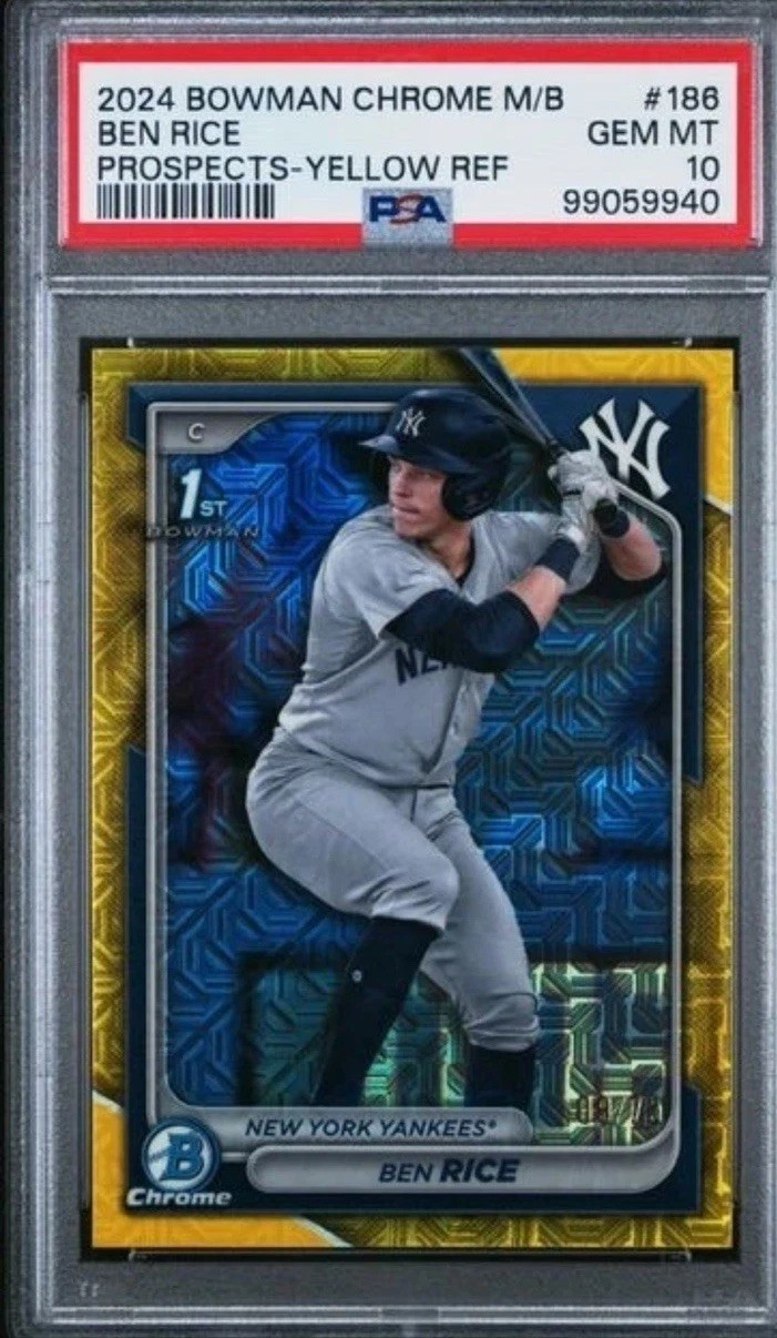 2024 BEN RICE 1st Bowman Chrome Yellow Mojo Refractor /75 PSA 10 Yankees RC