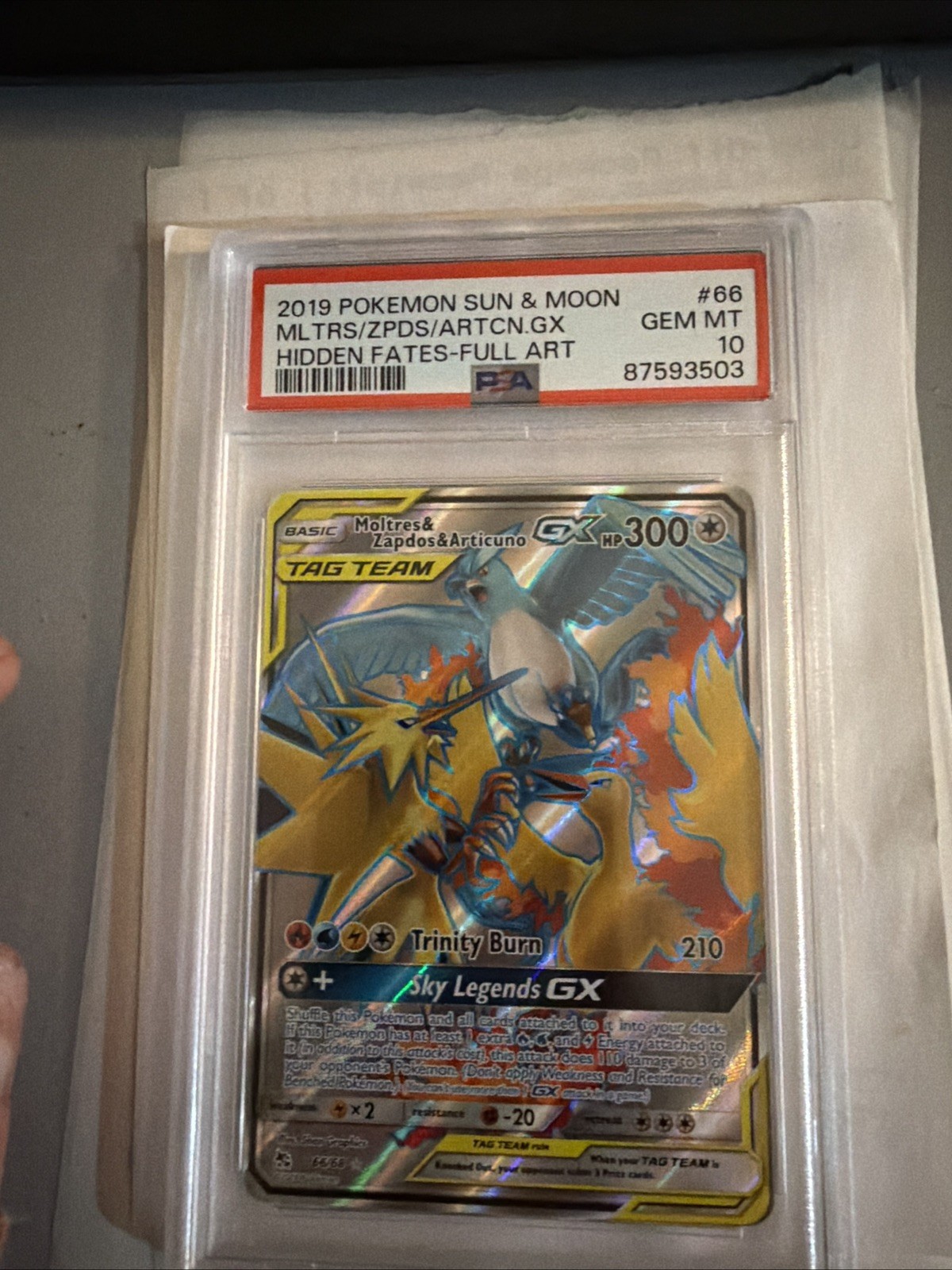 2019 Pokemon Moltres & Zapdos & Articuno GX #66 Full Art Hidden Fates PSA 10 2019 Pokemon Moltres & Zapdos & Articuno GX #66 Full Art Hidden Fates PSA 10