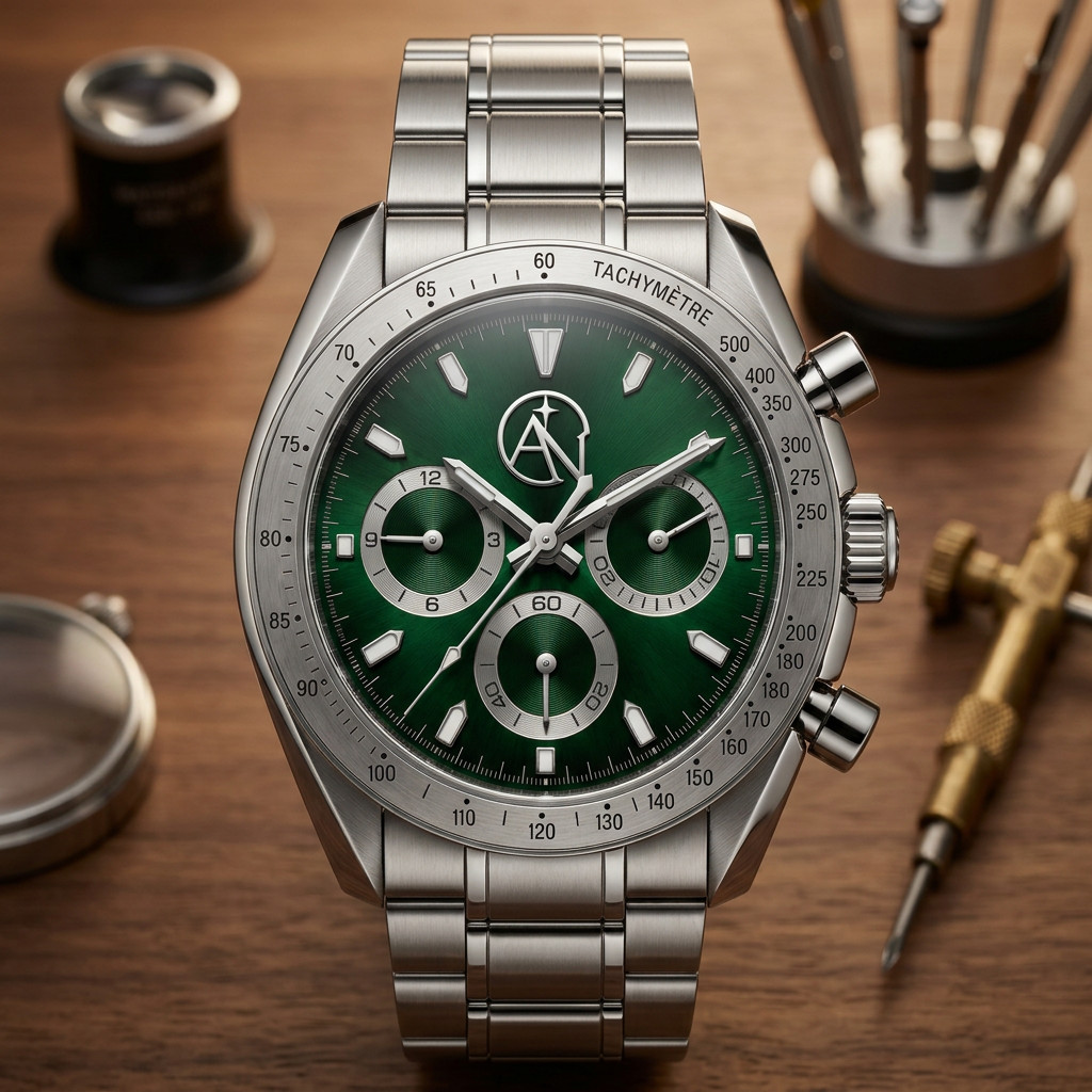 Aureus Nova Luxury Chronograph Men’s Watch Green Dial Stainless Steel Bracelet