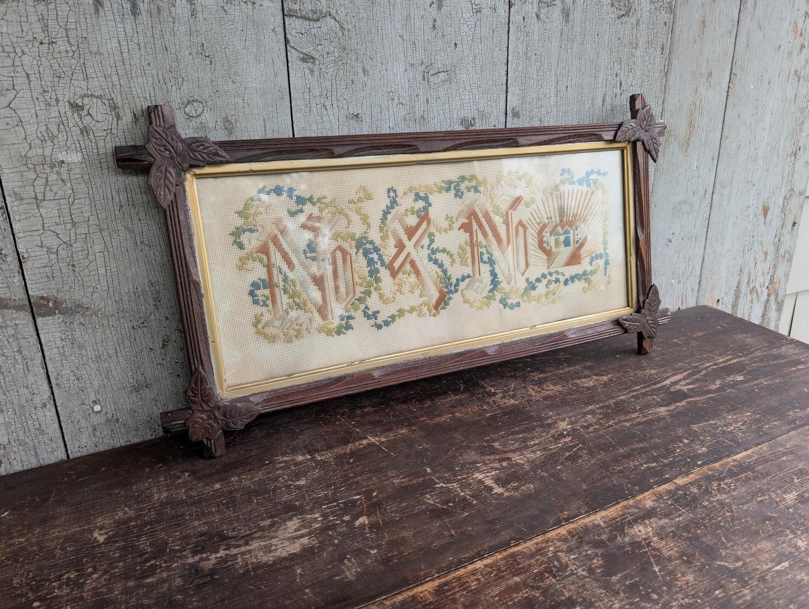Antique 1870s Victorian-Era Perforated Paper Punch Embroidery Motto Sampler Antique 1870s Victorian-Era Perforated Paper Punch Embroidery Motto Sampler