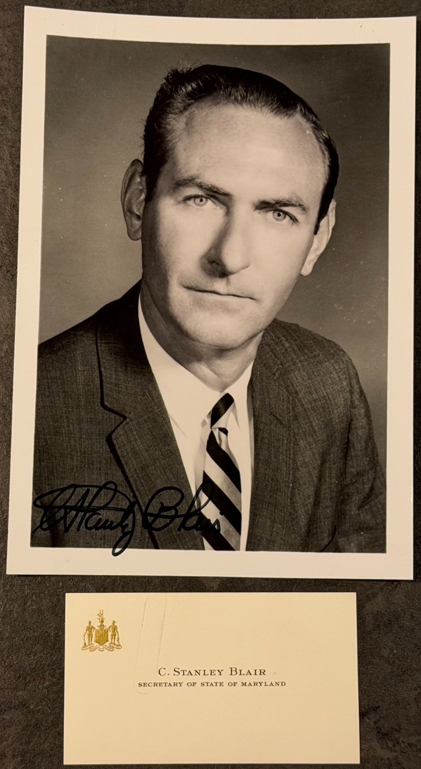 C STANLEY BLAIR Signed Photo Executive Card Maryland Secretary State US Judge MD