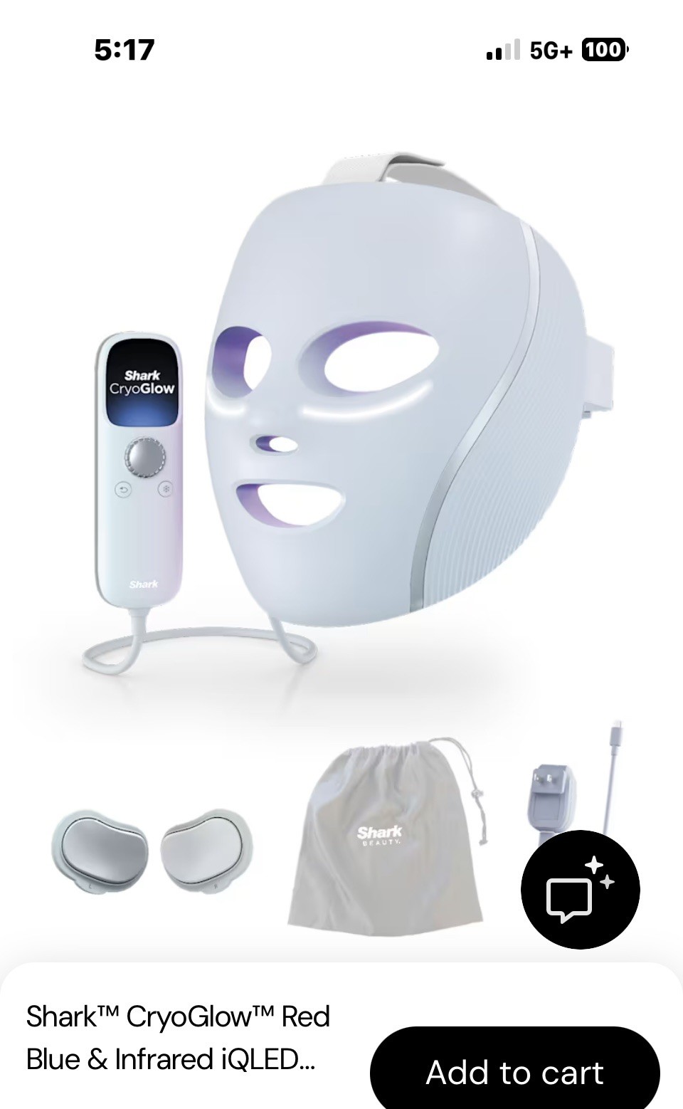 Shark CryoGlow LED Face Mask Anti-Age & Blemish Repair blue Pw312