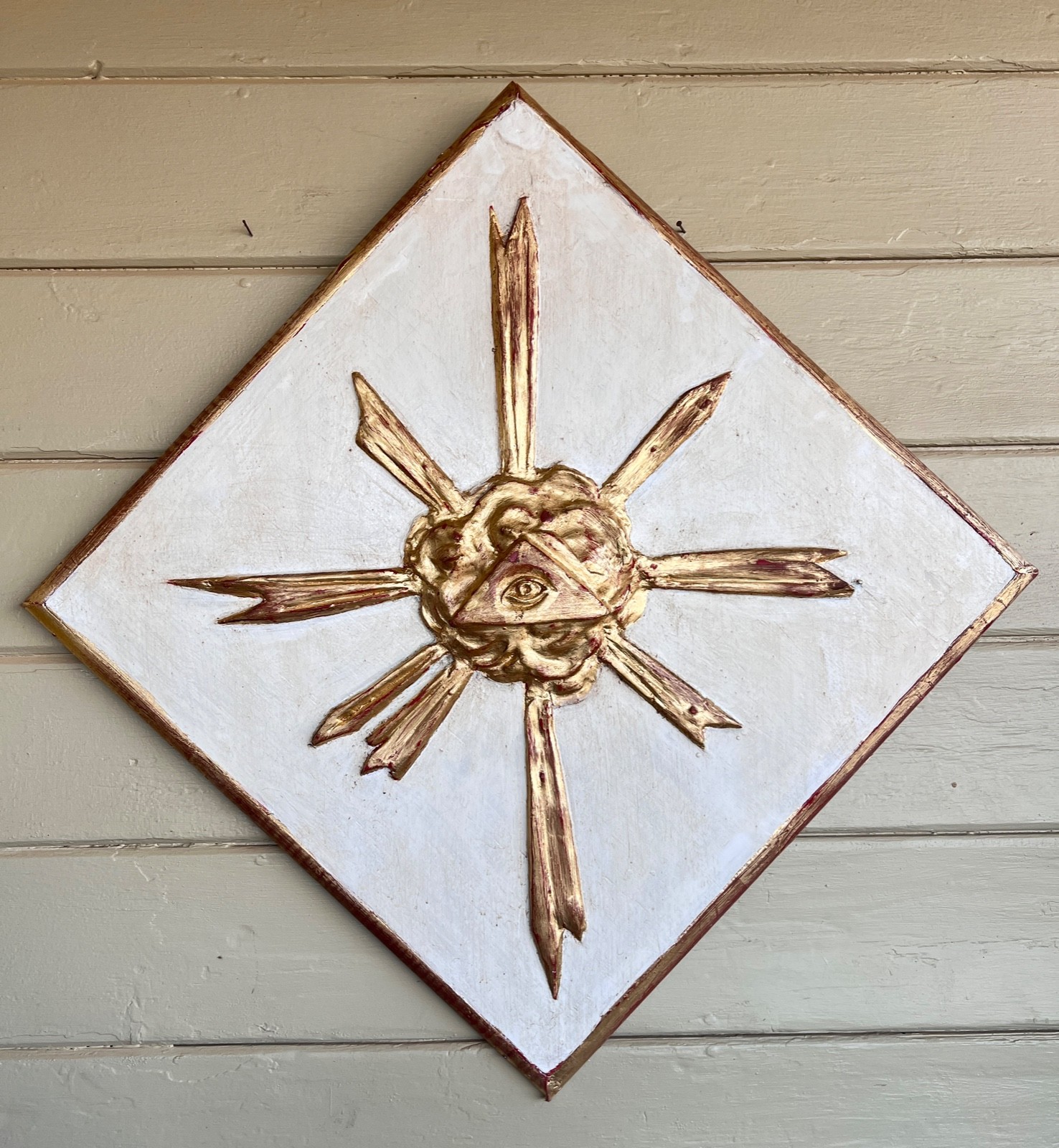 Rare Italian Baroque Style Giltwood Sunburst Panel With Carved Eye of Providence