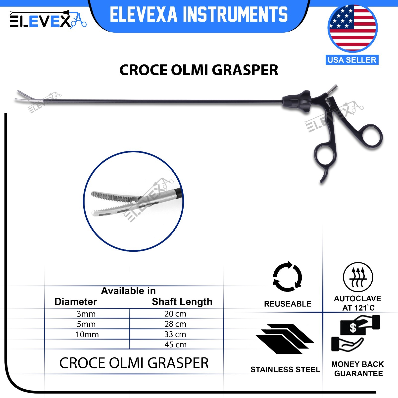ELEVEXA® 5mm Laparoscopic Croce Olmi Grasper CROCE-OLMI Grasping Forceps 45cm