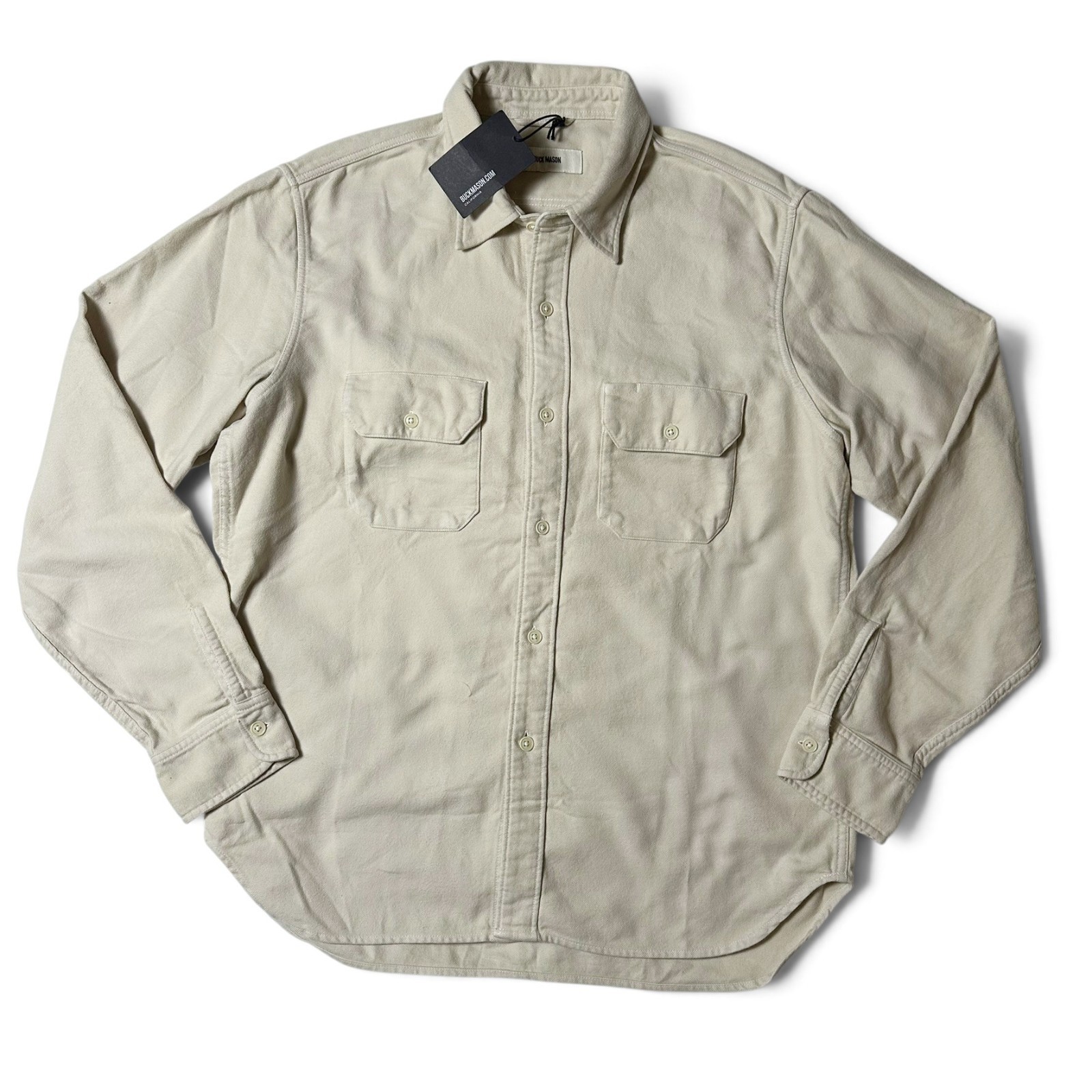 Buck Mason Brushed Flannel Two Pocket Work Shirt Mens Size L Pumice Cotton NWT Buck Mason Brushed Flannel Two Pocket Work Shirt Mens Size L Pumice Cotton NWT