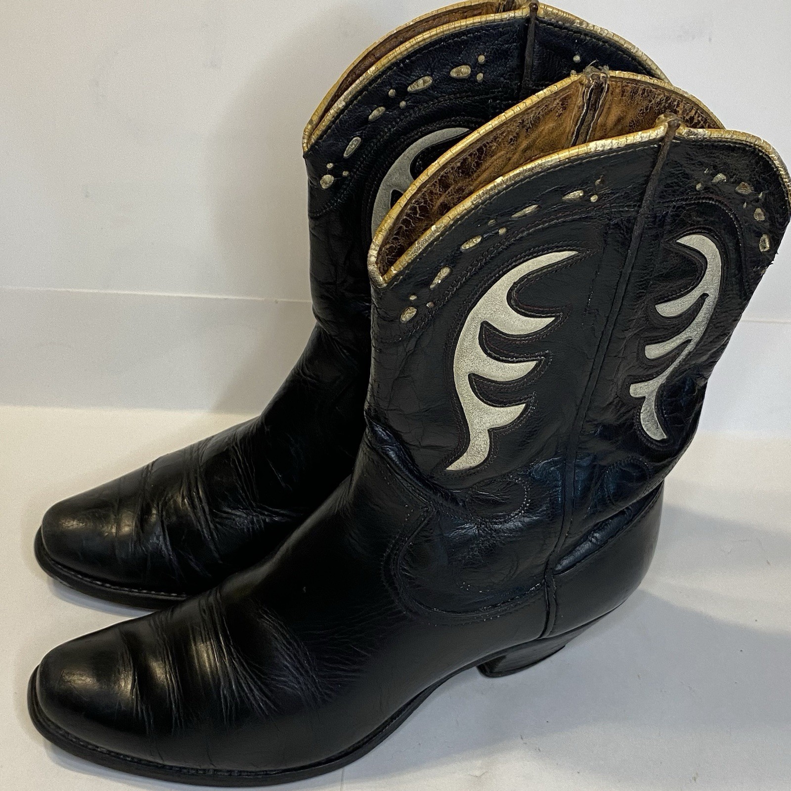 Mid 20th Century Black w/Cream Leather Inlays Cowboy Boots Size 7.5 1950-60’s Mid 20th Century Black w/Cream Leather Inlays Cowboy Boots Size 7.5 1950-60’s