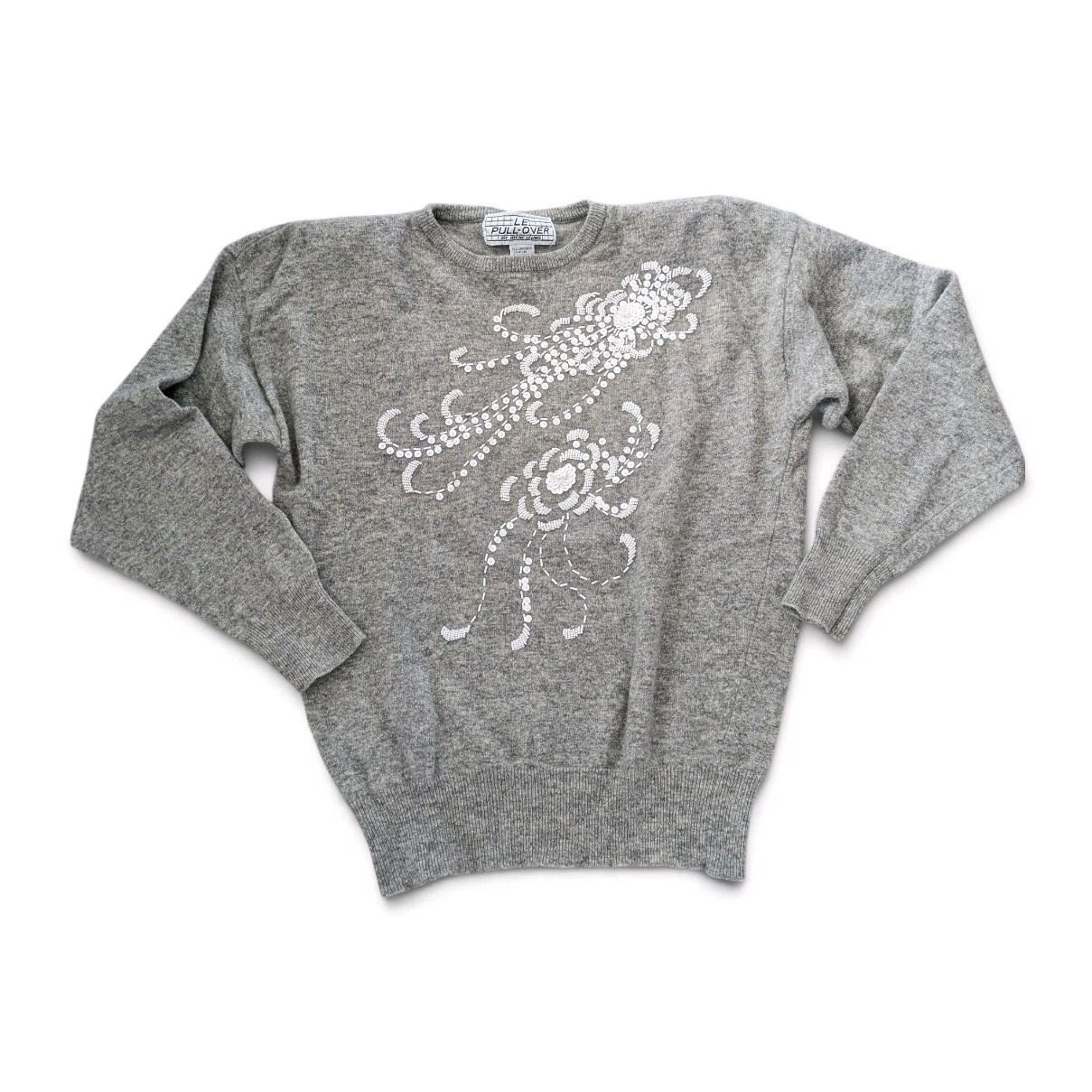 Vintage Le Pullover Irene Leung Lambswool Beaded Sequin Sweater Gray Glam Retro Vintage Le Pullover Irene Leung Lambswool Beaded Sequin Sweater Gray Glam Retro