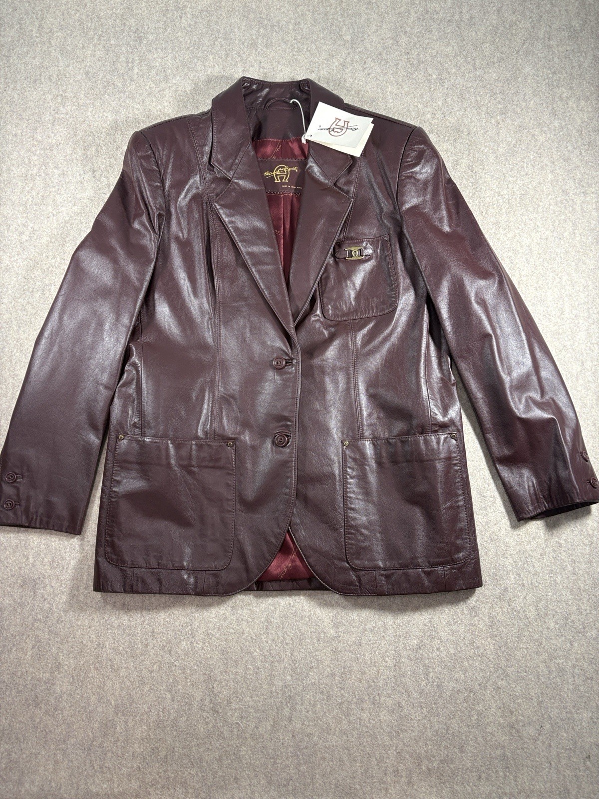 NWT VTG Etienne Aigner Oxblood Leather Blazer Jacket Deadstock Sz 12