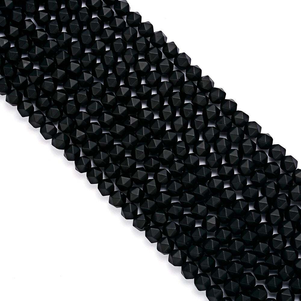 Black Onyx Matte Faceted Star Cut Beads 4mm 5mm 7mm 9mm 15.5\