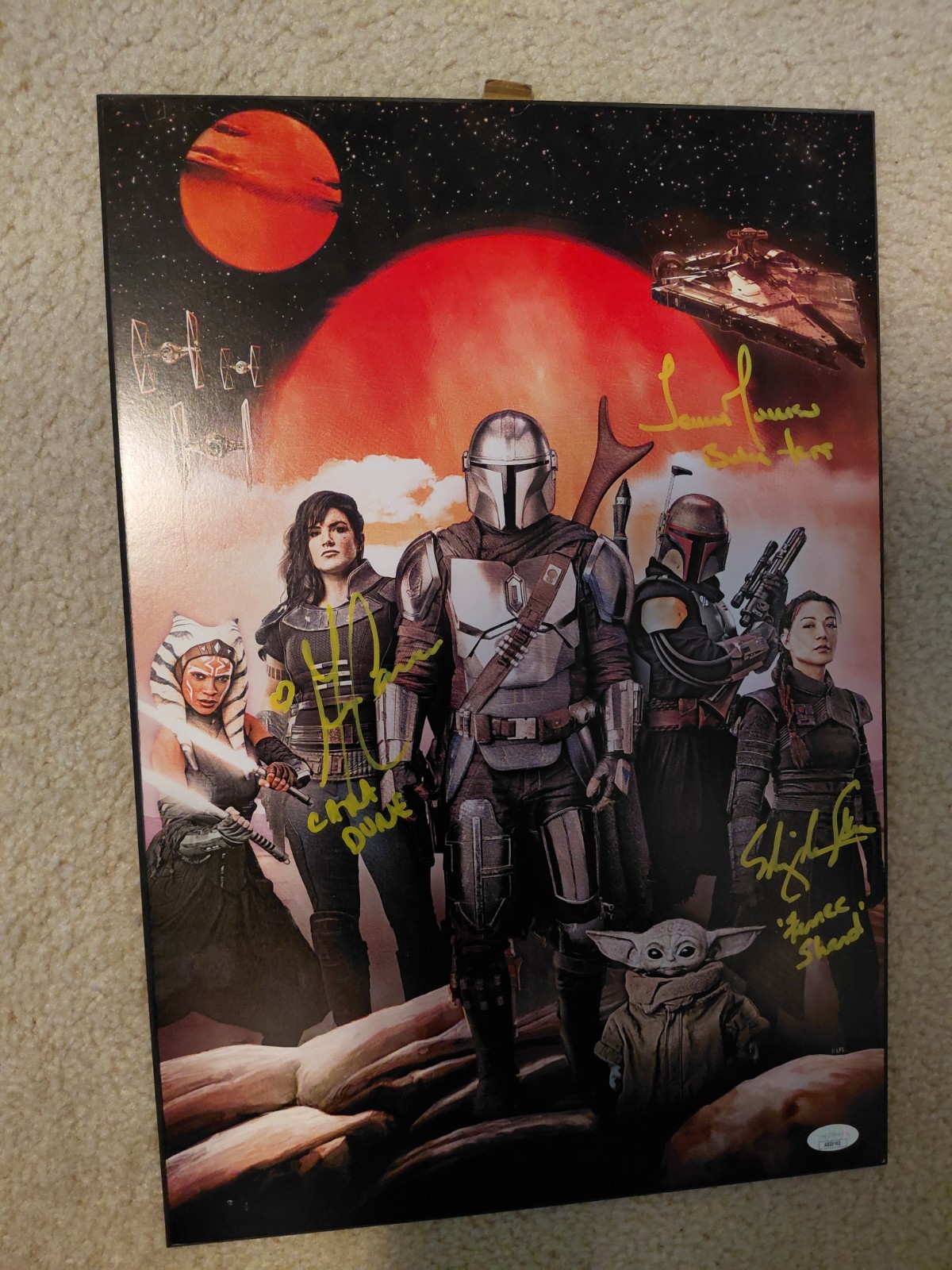 Star Wars Cara Dune Gina Carano Temuera Morrison Ming Na Wen JSA Autograph 13x1 Star Wars Cara Dune Gina Carano Temuera Morrison Ming Na Wen JSA Autograph 13x1