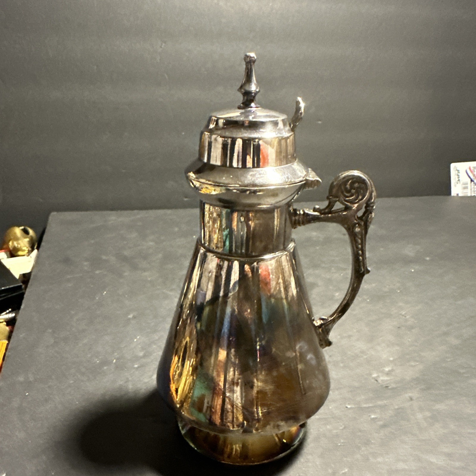 Vintage Silver Plated Syrup / Chocolate Pot with Lid Ornate Handle #R13