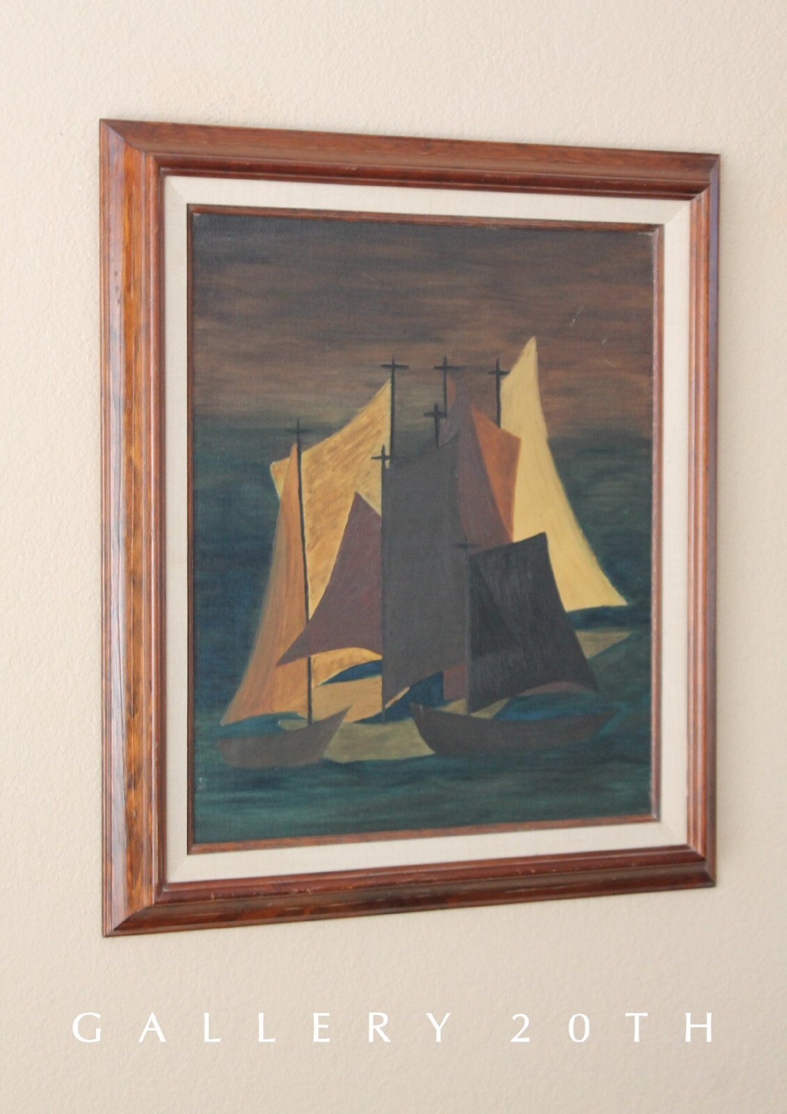 GORGEOUS MCM MINIMALIST ORIG ABSTRACT OIL PAINTING SHIPS 50\'s MID CENTURY ART