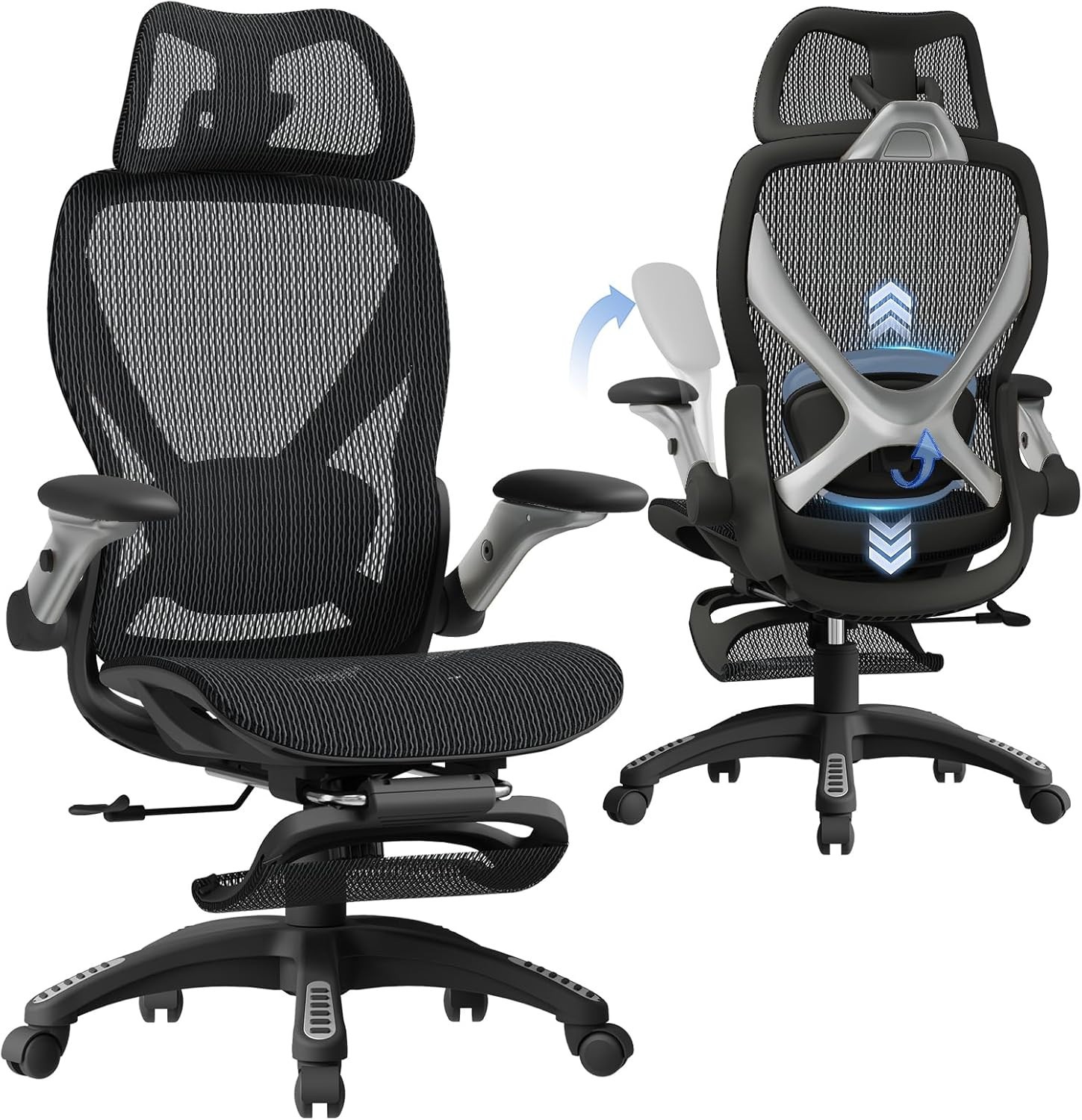 ELABEST X100 Ergonomic Mesh Chair Footrest 5D Arms 300lbs