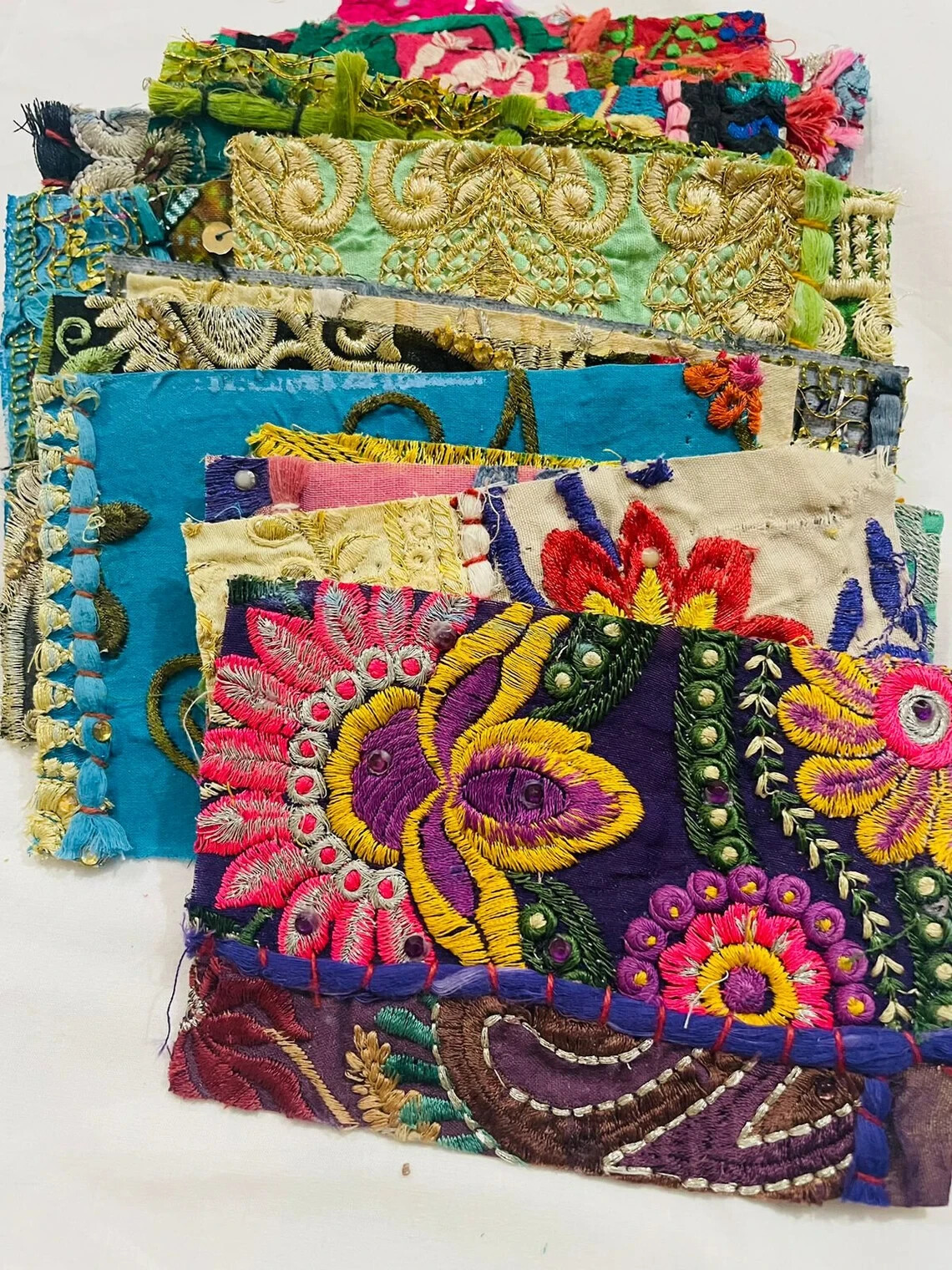 Colorful Embroidery Scrap Patchwork Fabric Remnant Sewing Scraps crafting dress